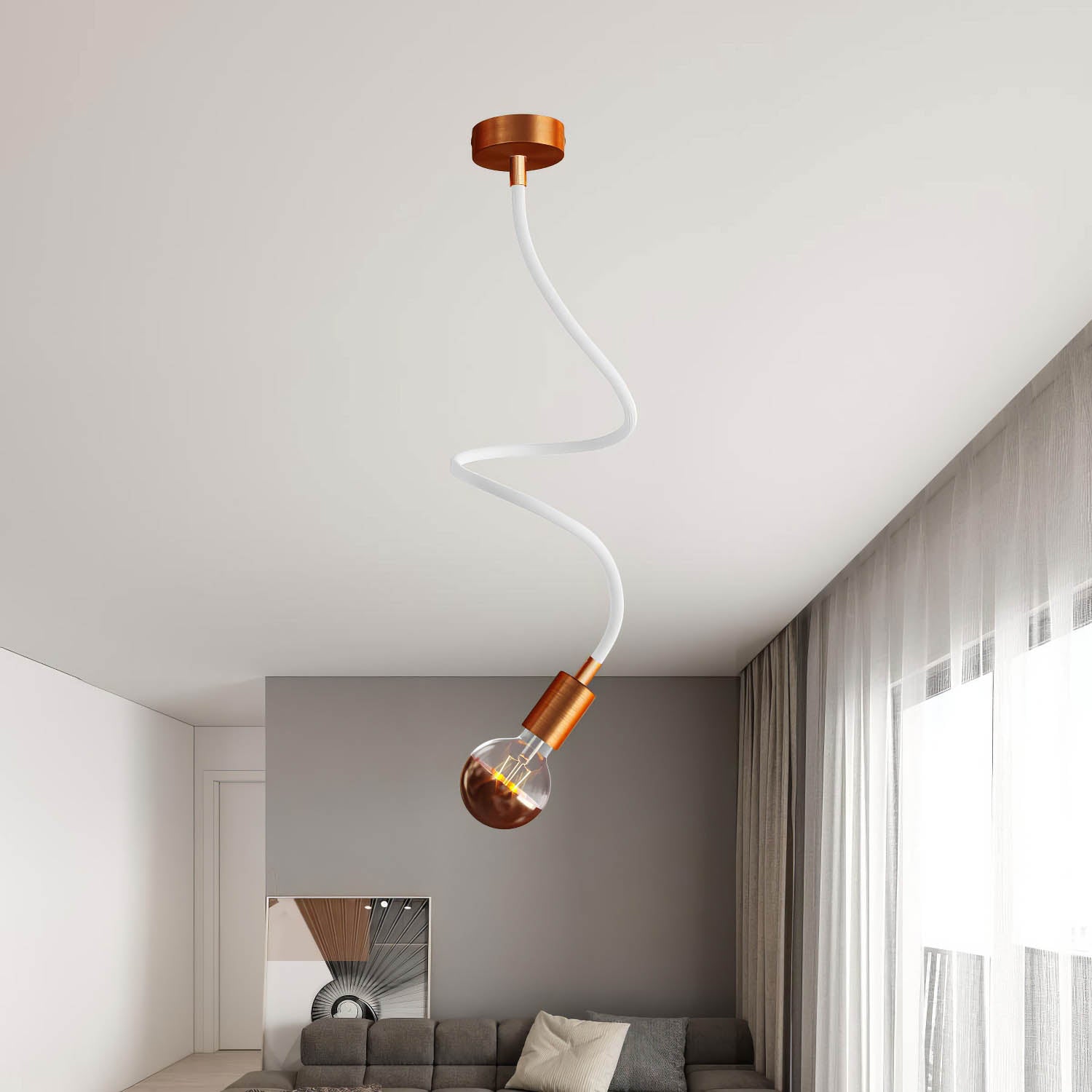 Kit Creative Flex tubo flessibile di estensione rivestito in tessuto RM01 Bianco con terminali metallici Rame satinato 90 cm