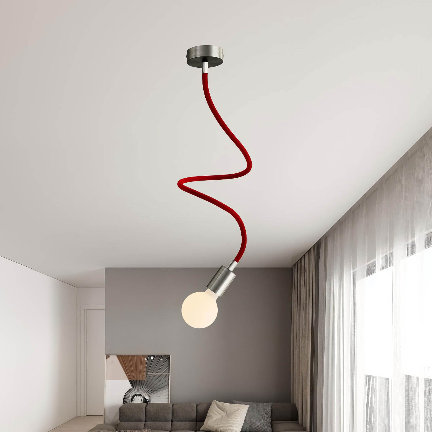 Kit Creative Flex tubo flessibile di estensione rivestito in tessuto RM09 Rosso con terminali metallici Titanio satinato 90 cm