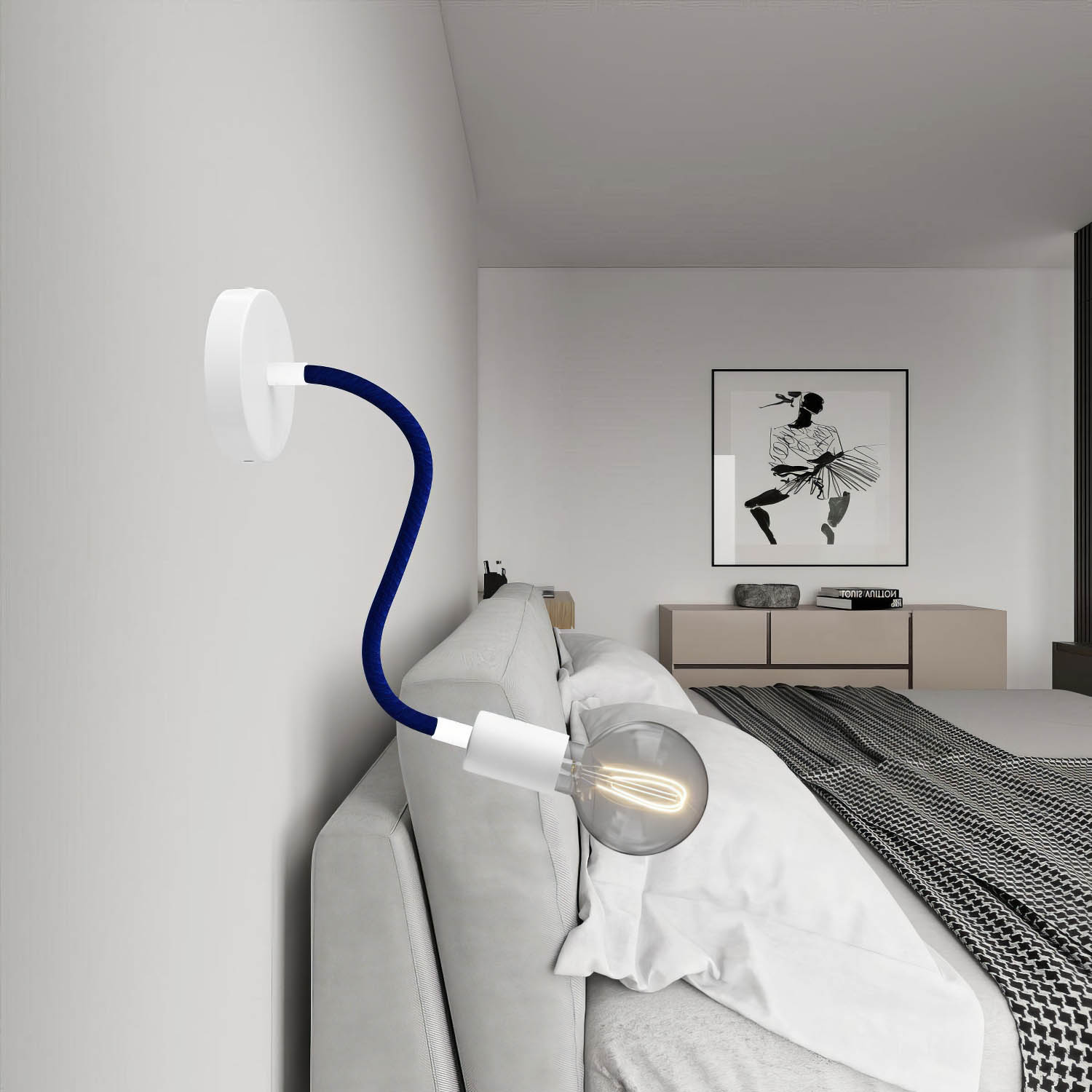 Kit Creative Flex tubo flessibile di estensione rivestito in tessuto RM20 Blu scuro con terminali metallici Bianco opaco 30 cm