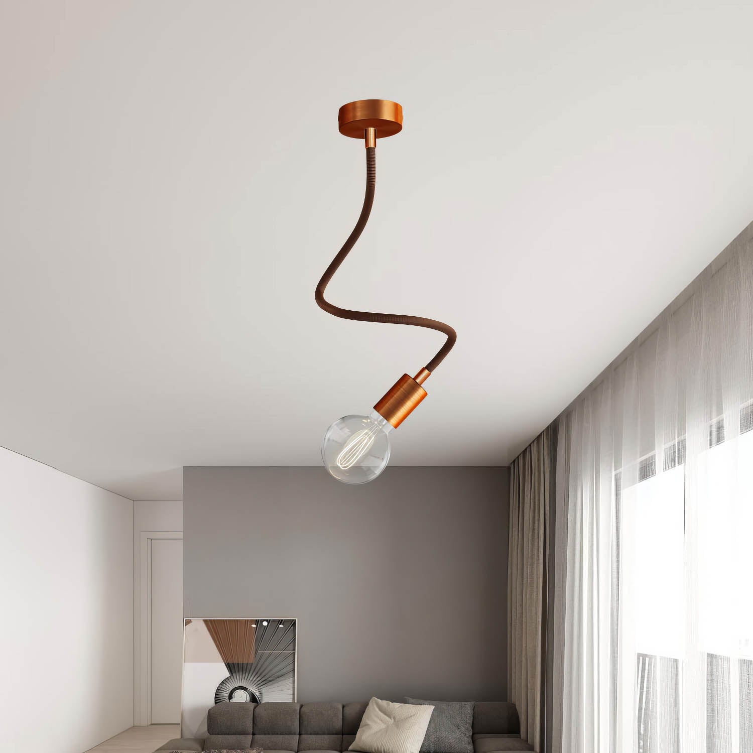 Kit Creative Flex tubo flessibile di estensione rivestito in tessuto RZ22 Nero Whiskey con terminali metallici Rame satinato 60 cm