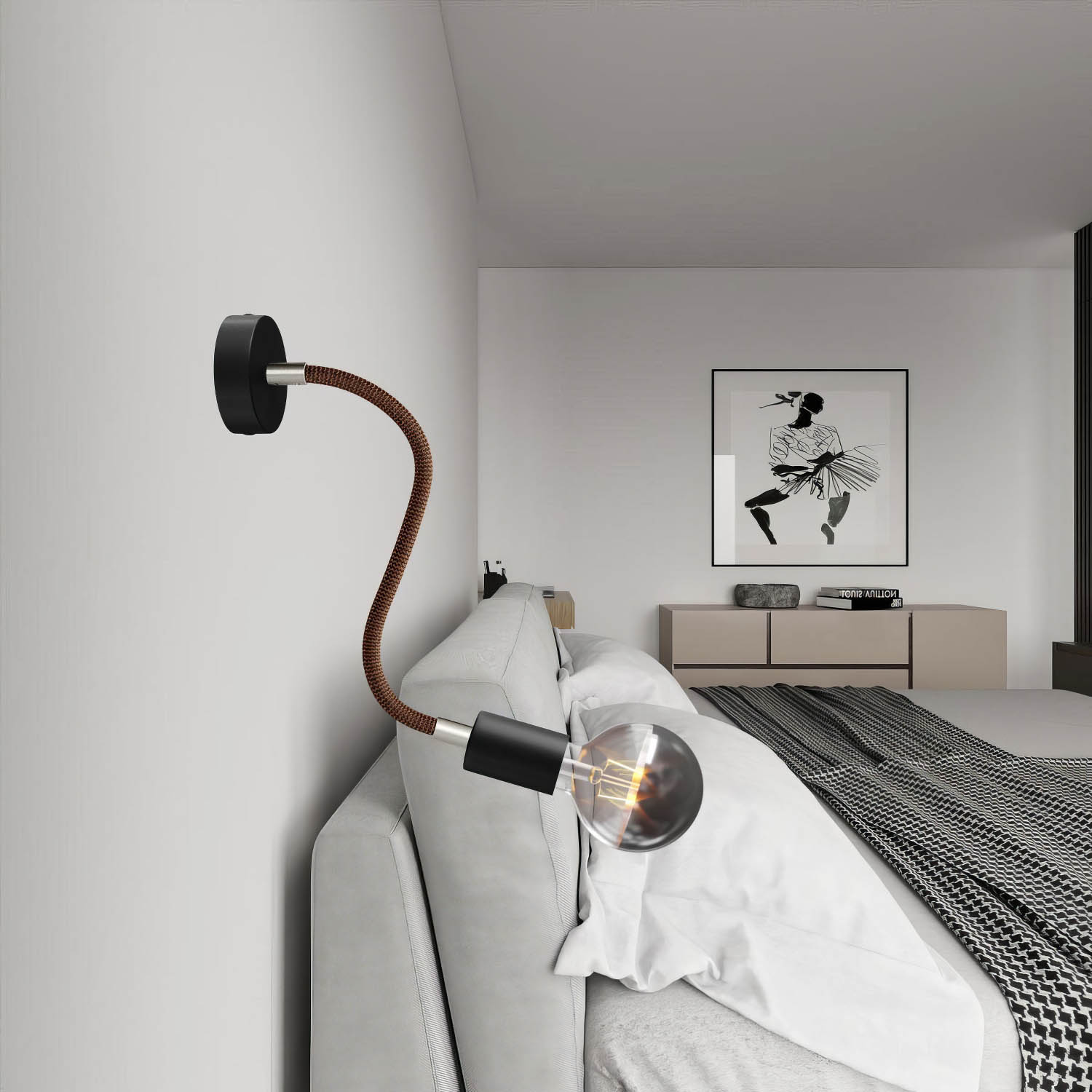 Kit Creative Flex tubo flessibile di estensione rivestito in tessuto RZ22 Nero Whiskey con terminali metallici Titanio satinato 30 cm