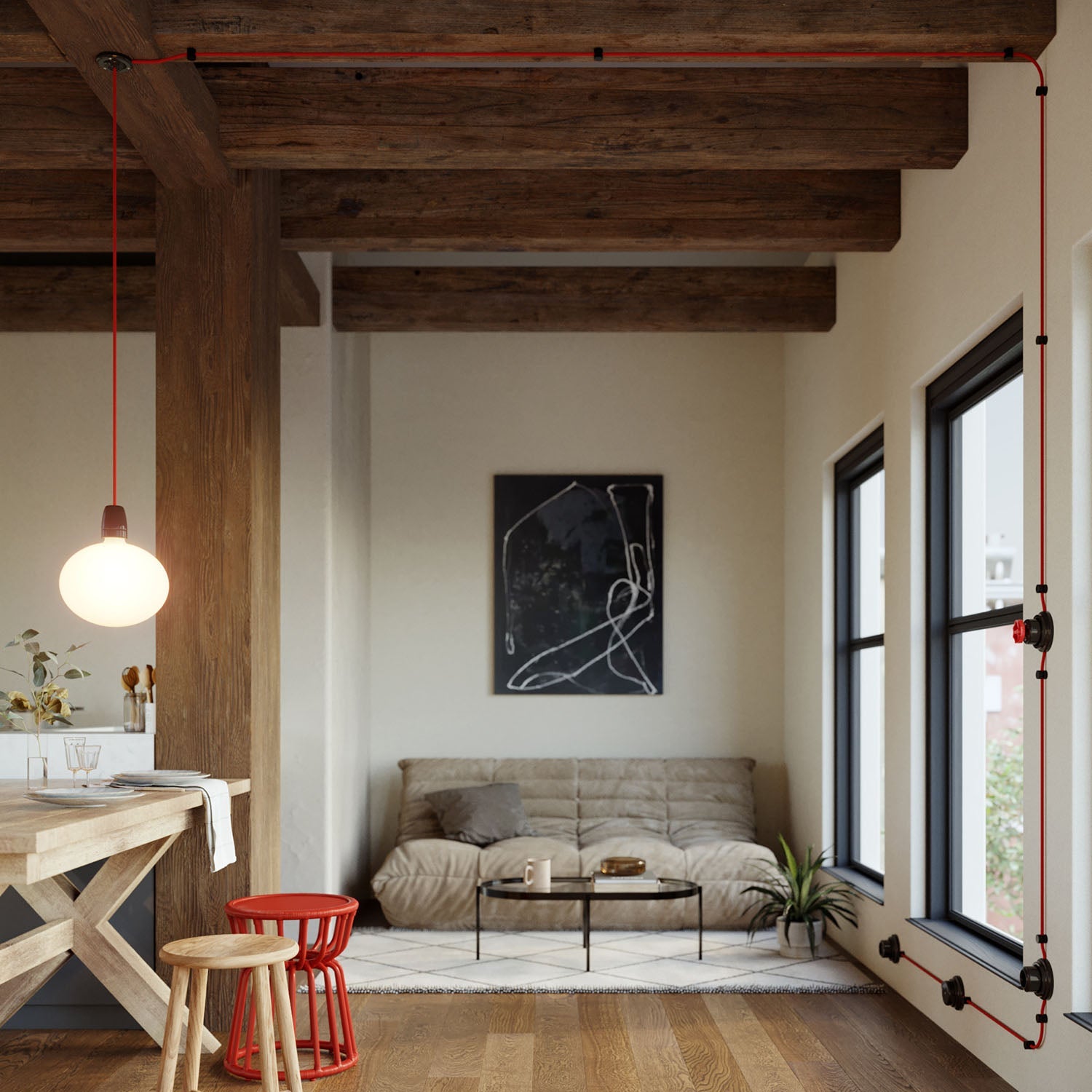 Kit interruttore/deviatore con dado a farfalla e base in porcellana nera Bianco