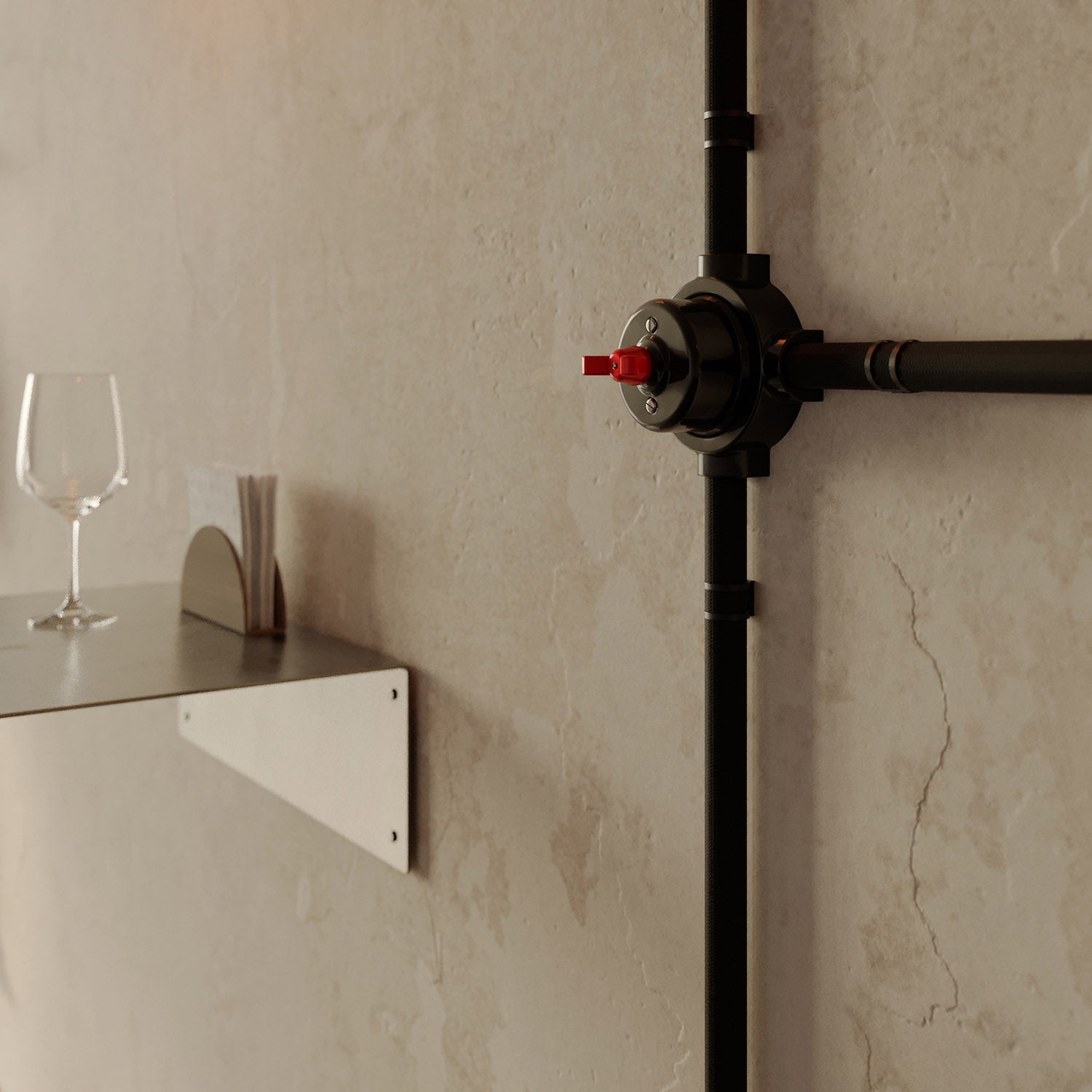 Kit interruttore/deviatore con dado a farfalla e base per Creative-Tubes in porcellana nera Rosso 3