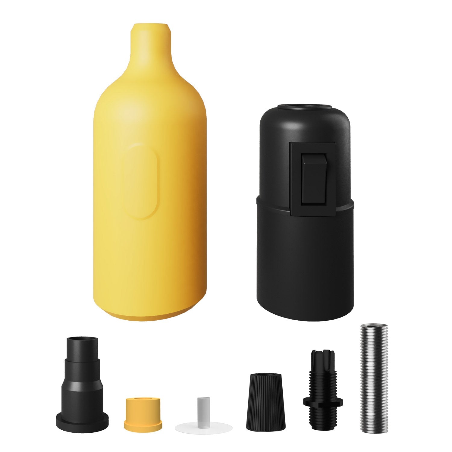 Kit portalampada E27 in silicone con interruttore e serracavo nascosti - Giallo
