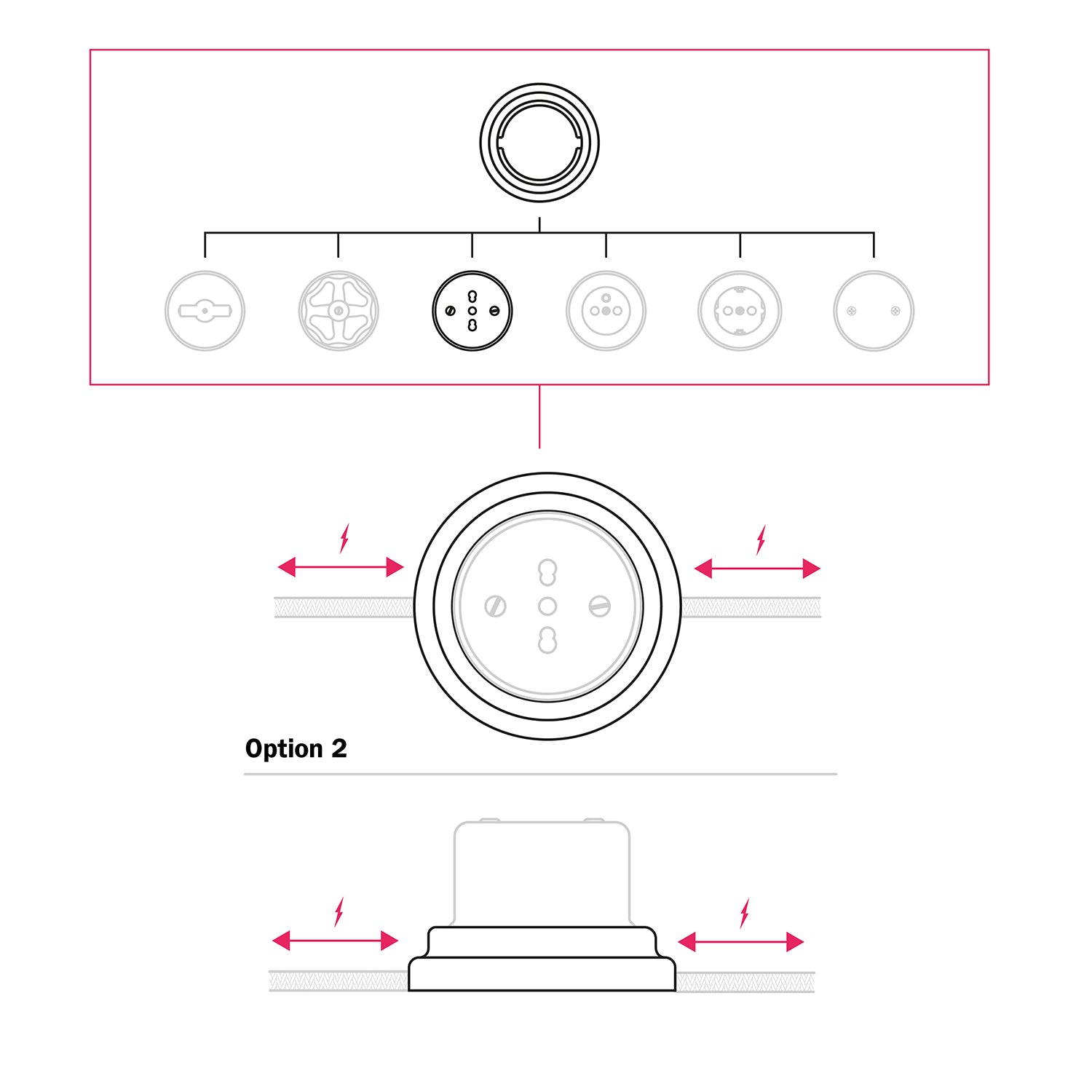 Kit presa bipasso italiana 10/16A da parete e base in porcellana - Bianco