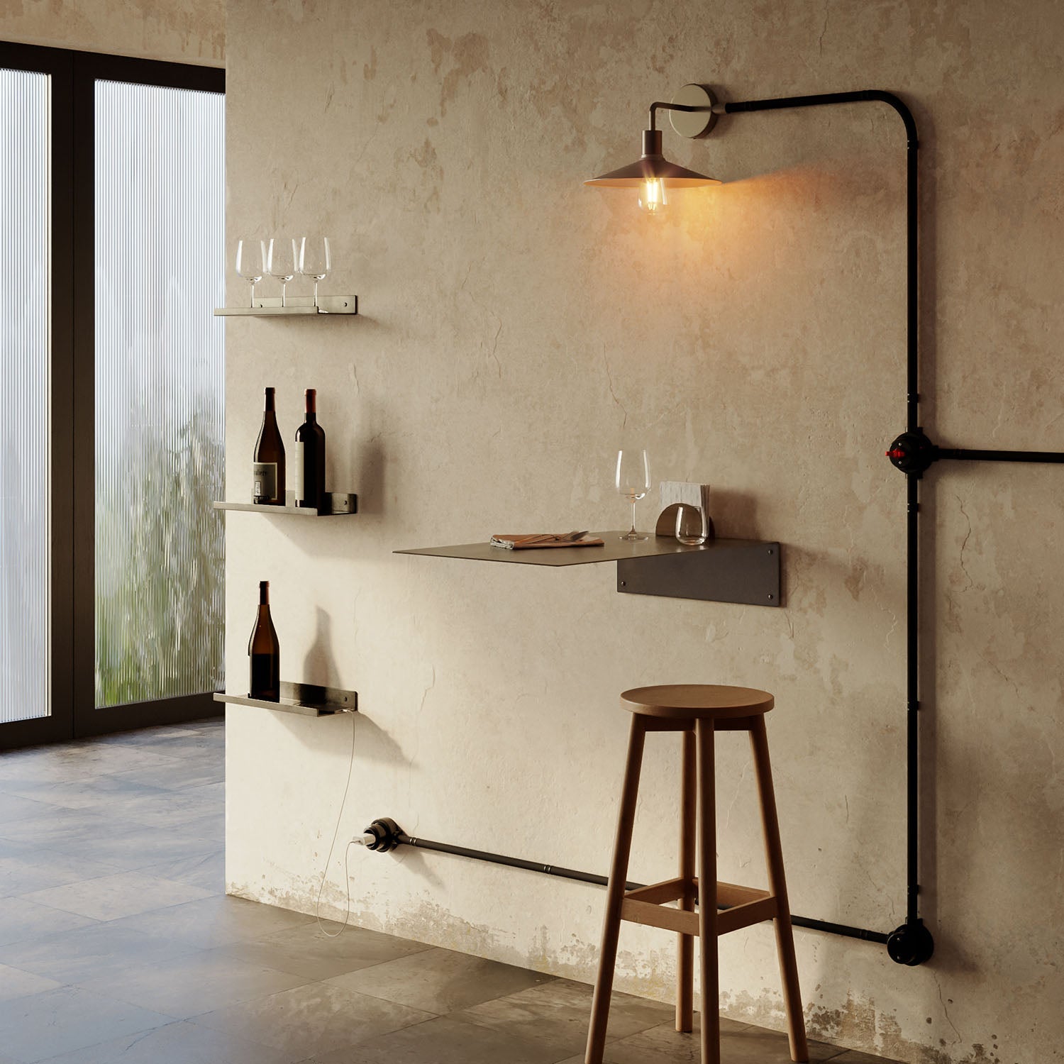 Kit presa bipasso italiana 10/16A da parete e base per Creative-Tubes in porcellana - Nero 1