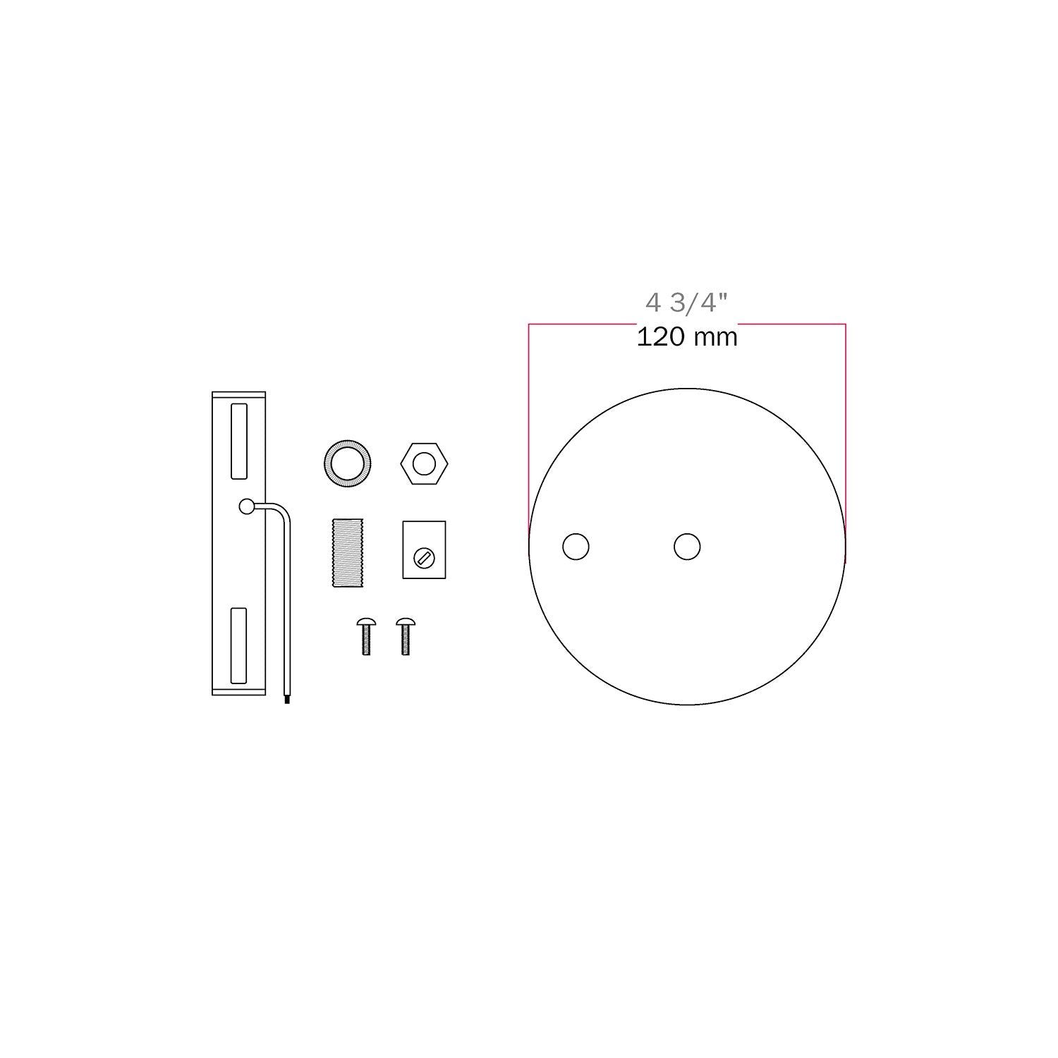 Kit rosone cilindrico in metallo Ø 120 mm a 2 fori centrali e decentrati - Bianco Opaco