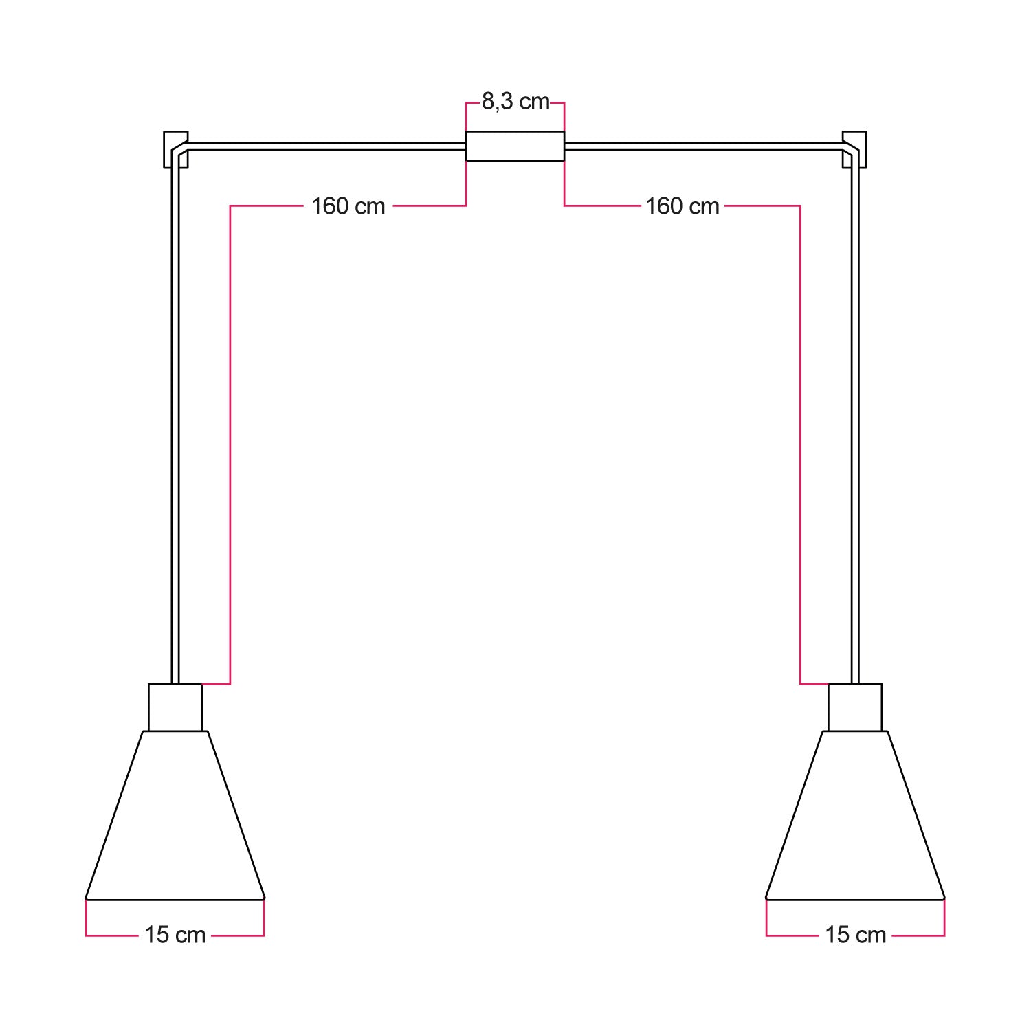 Lampada a sospensione a 2 cadute con paralumi conici in legno - Titanio satinato