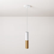 Pendant lamp complete with fabric cable and Tub-E12 double lampshade - Matt White and Brushed bronze