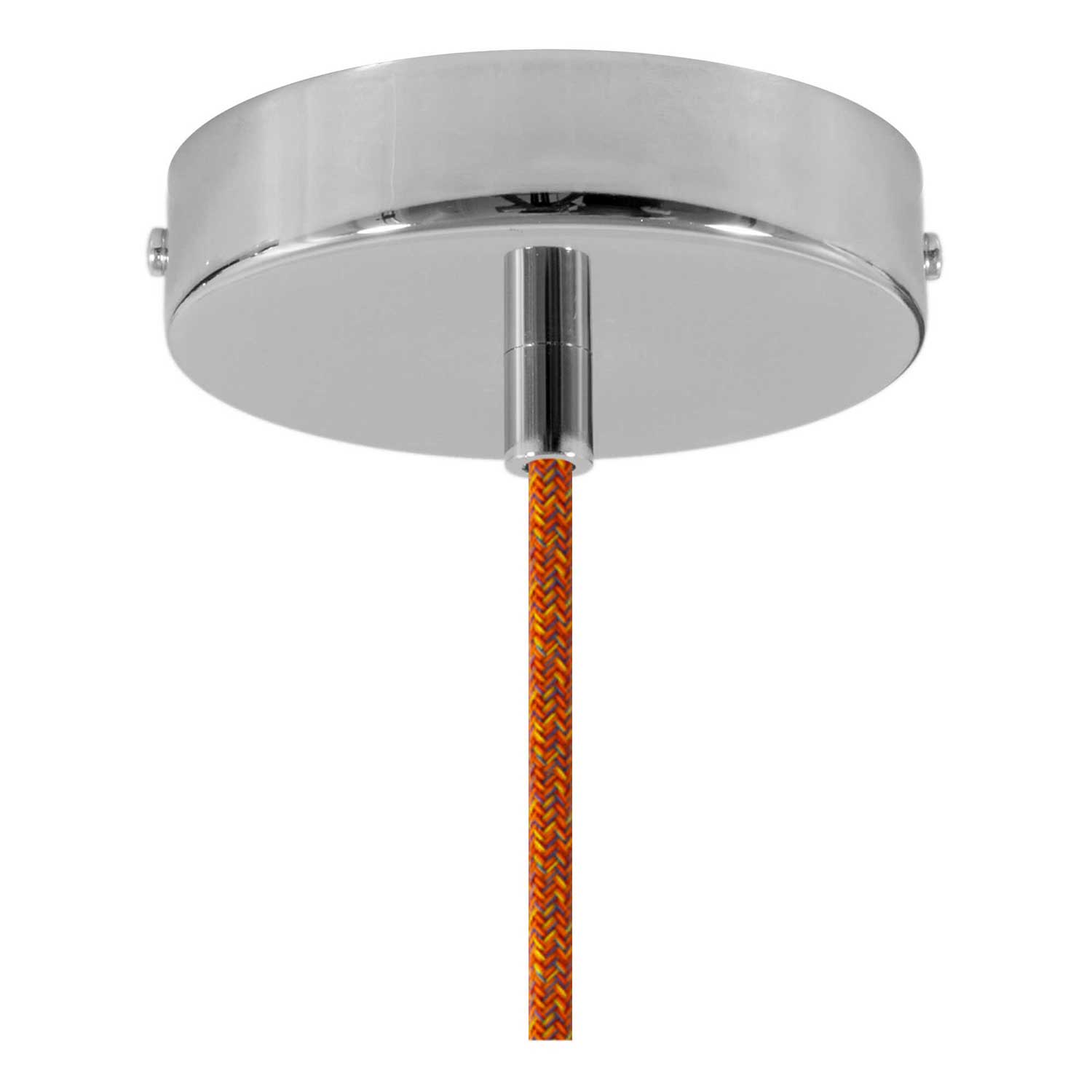 Lampada a sospensione completa di cavo tessile, paralume Coppa in ceramica e finiture in metallo - Corallo striato