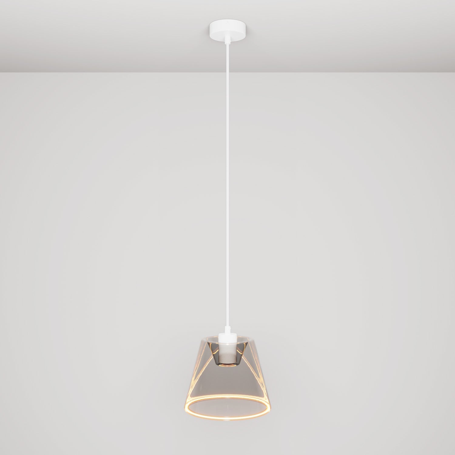 Lampada a sospensione con lampadina Ghost a cono smoky - Bianco