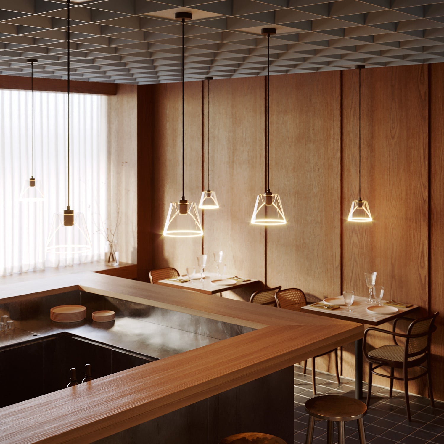 Lampada a sospensione con lampadina Ghost a cono trasparente - Nero