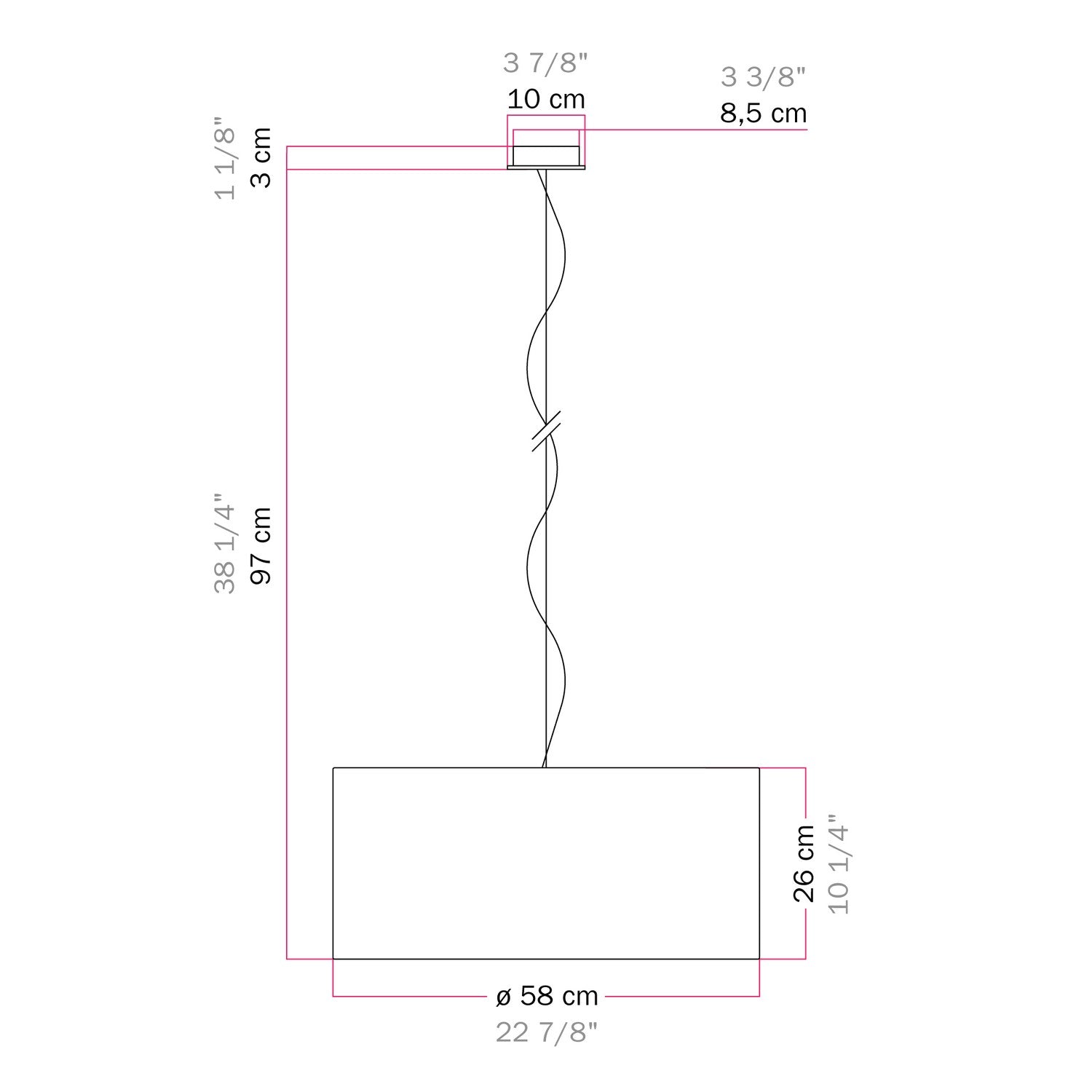 Lampada a sospensione con paralume in tessuto Cilindro Large - Made in Italy - Arenal Cenere No