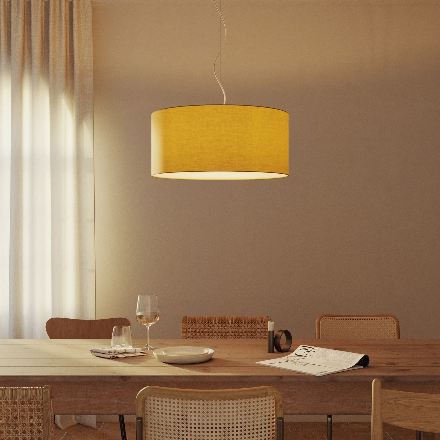 Lampada a sospensione con paralume in tessuto Cilindro Large - Made in Italy - Arenal Oro Si