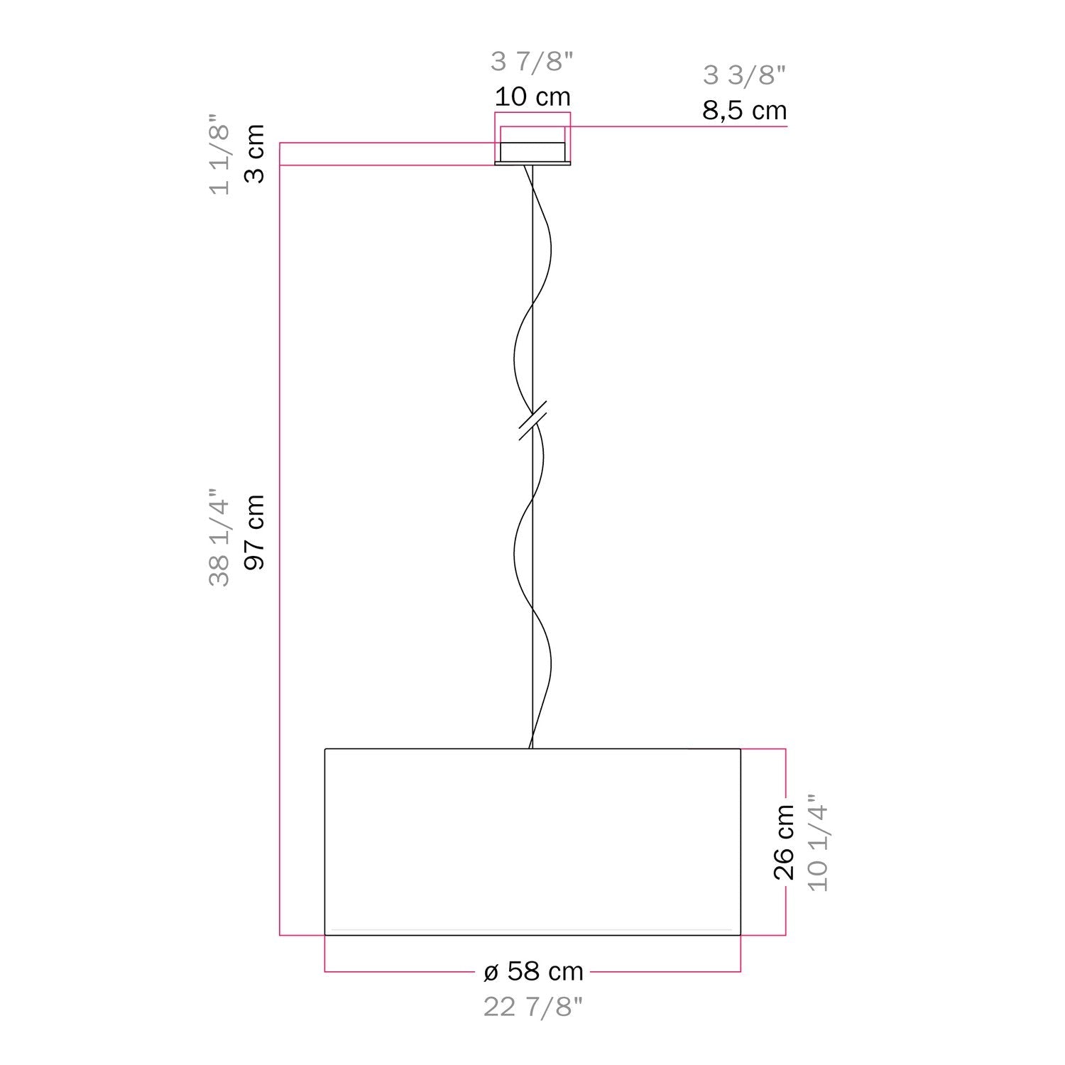 Lampada a sospensione con paralume in tessuto Cilindro Large - Made in Italy - Camelot Marrone Si