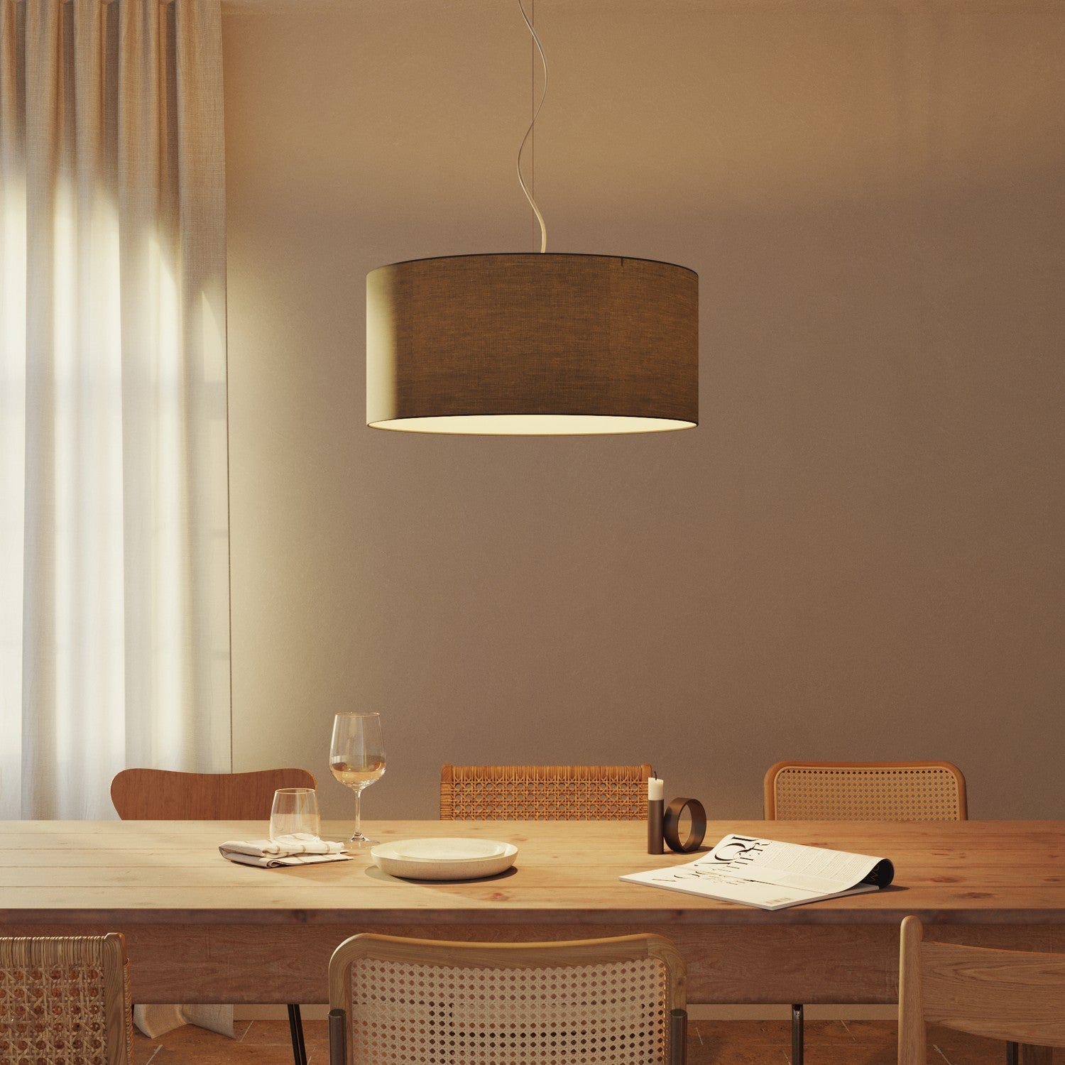 Lampada a sospensione con paralume in tessuto Cilindro Large - Made in Italy - Teletta Grigio Scuro No