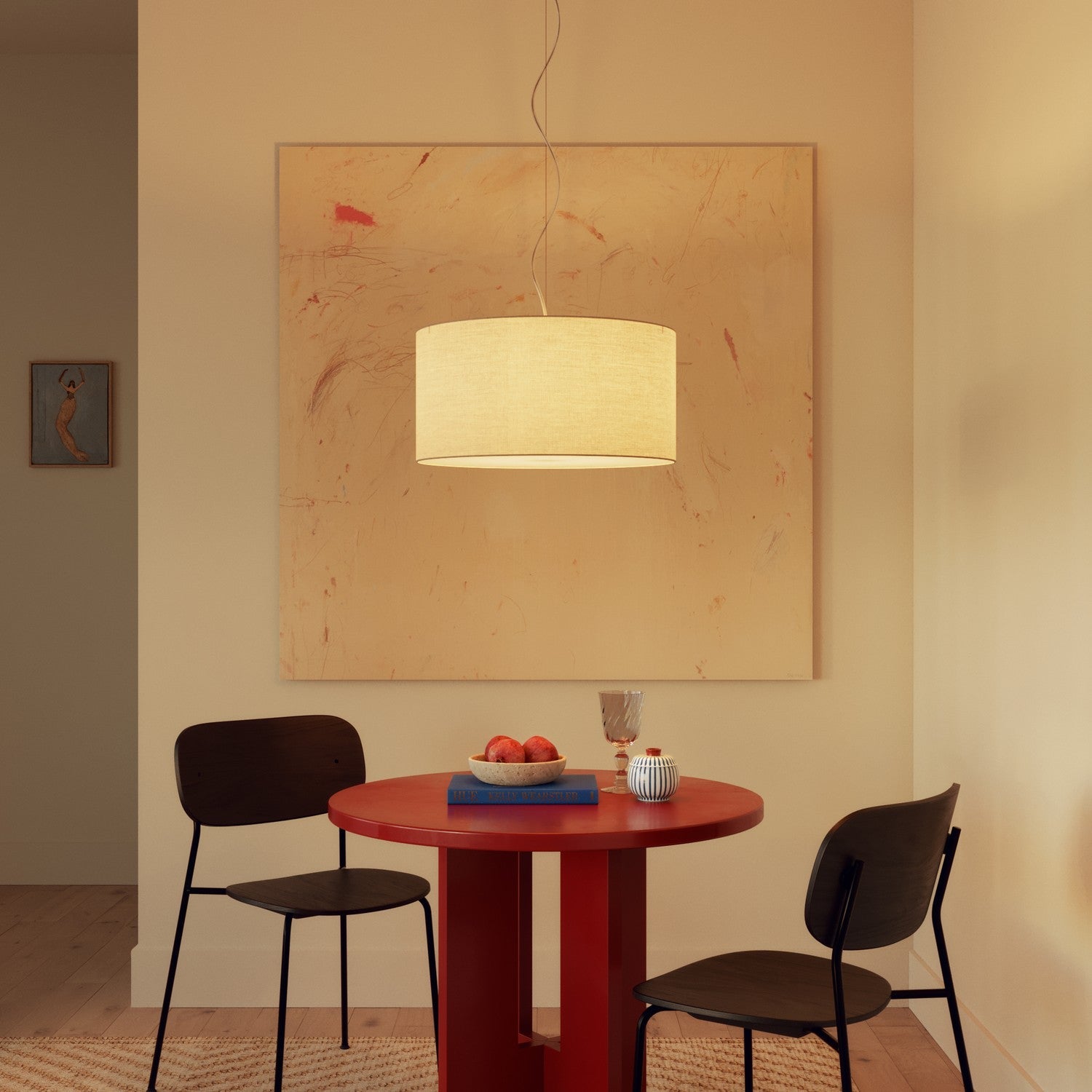 Lampada a sospensione con paralume in tessuto Cilindro Medium Arenal sabbia - Made in Italy No