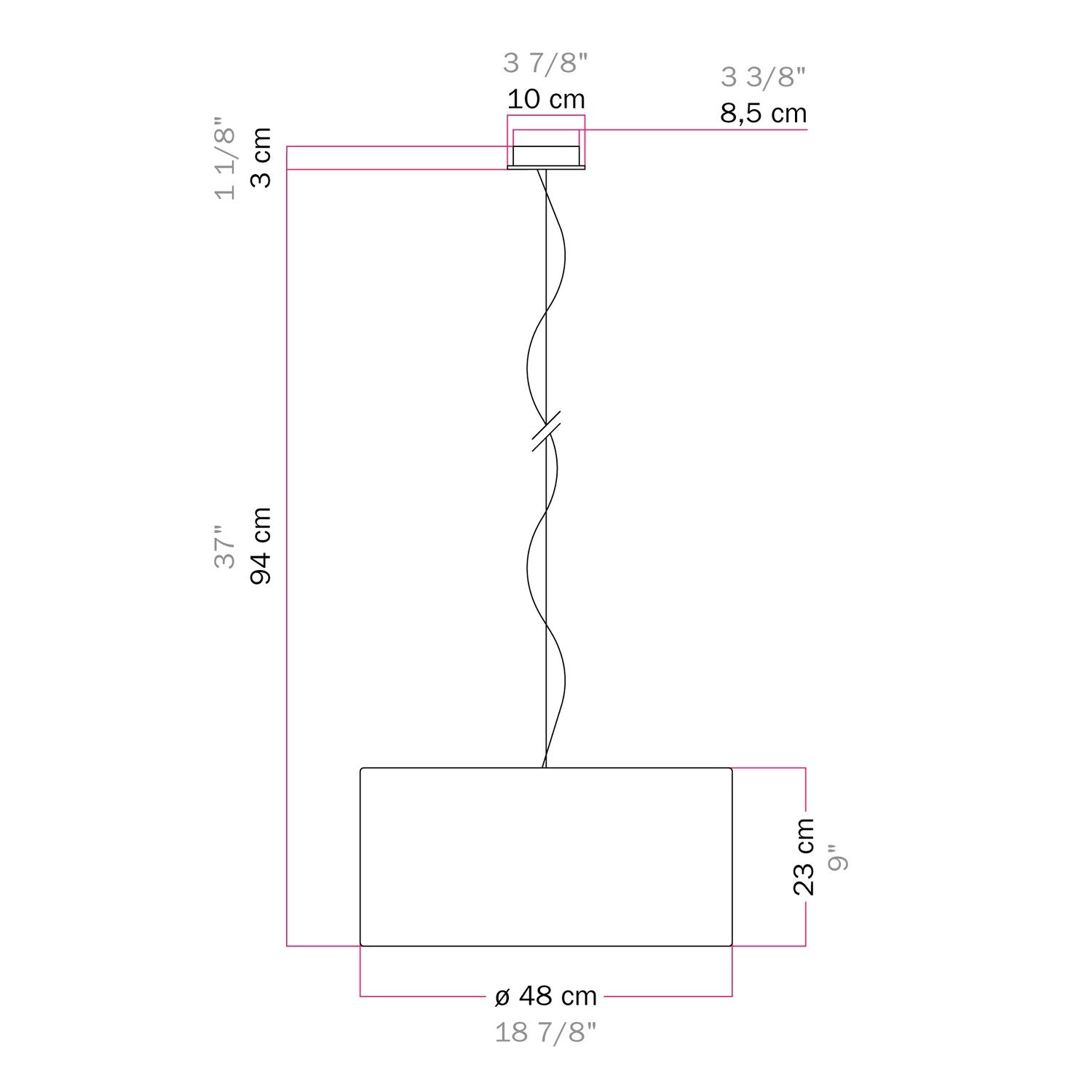 Lampada a sospensione con paralume in tessuto Cilindro Medium Arenal tortora - Made in Italy No