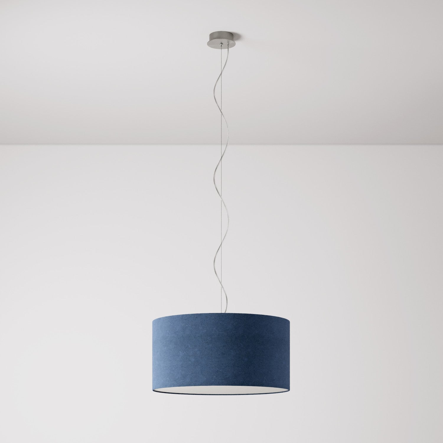 Lampada a sospensione con paralume in tessuto Cilindro Medium - Made in Italy - Lana Blu Si
