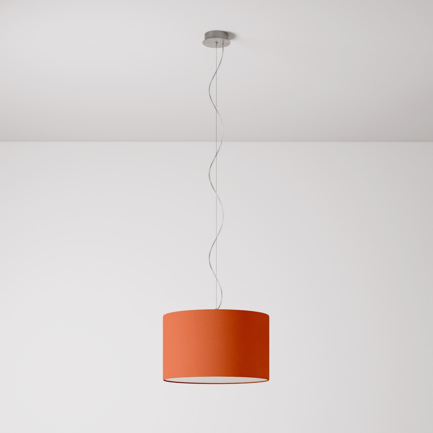 Lampada a sospensione con paralume in tessuto Cilindro Small Cinette aragosta - Made in Italy Si