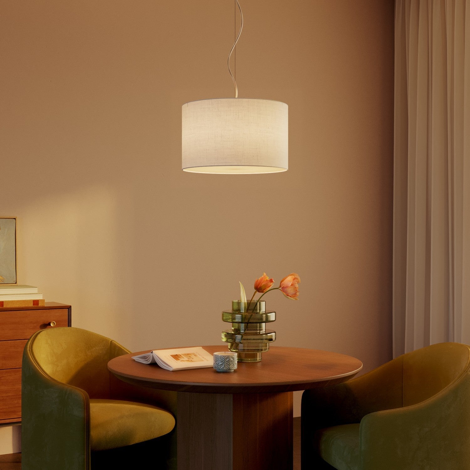 Lampada a sospensione con paralume in tessuto Cilindro Small Lino crudo - Made in Italy Si