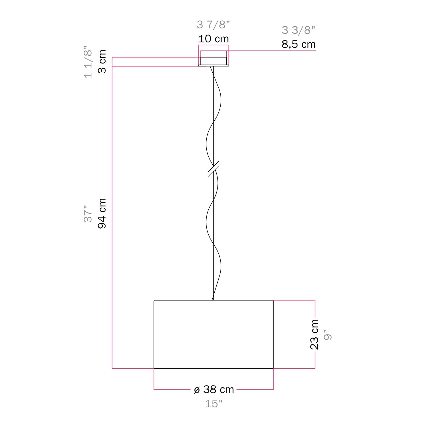 Lampada a sospensione con paralume in tessuto Cilindro Small Teletta azzurro severo - Made in Italy No