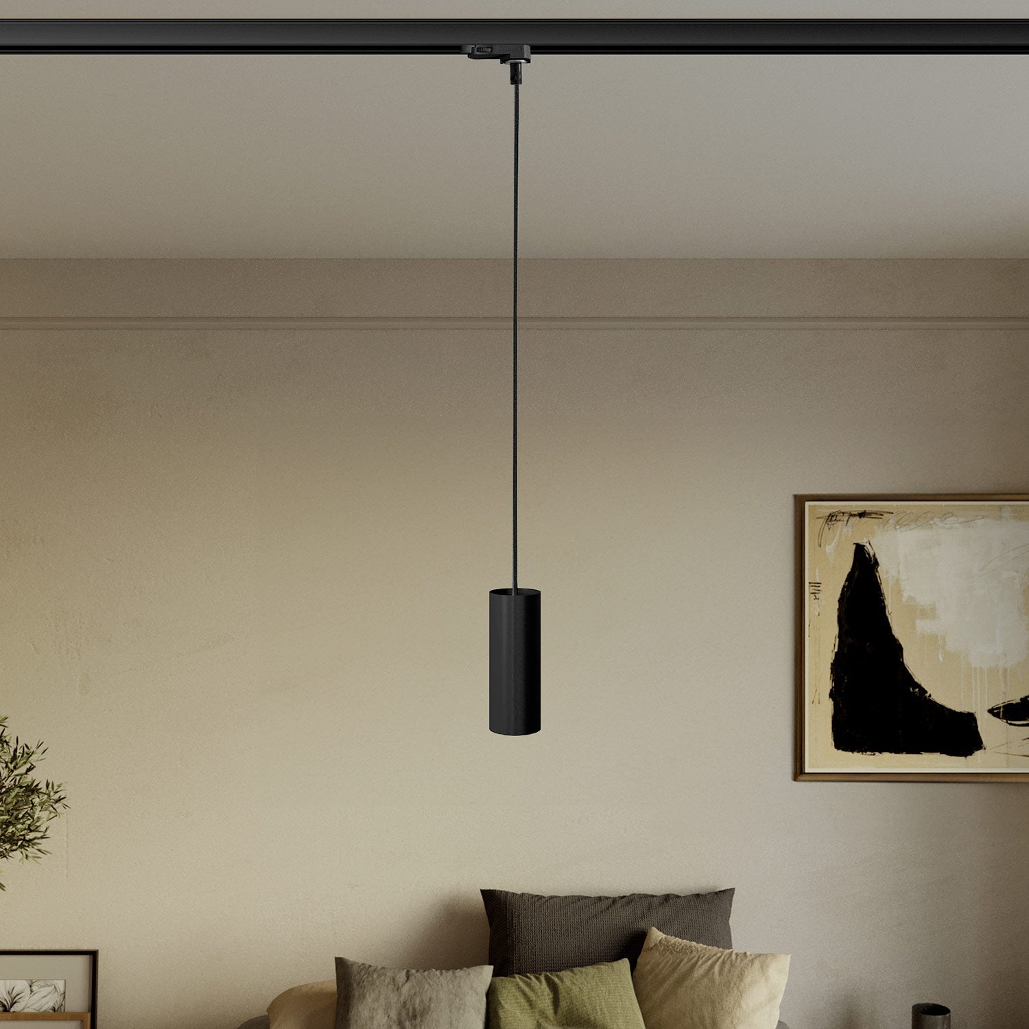 Lampada a sospensione con paralume Tub-E14 per binari - Nero