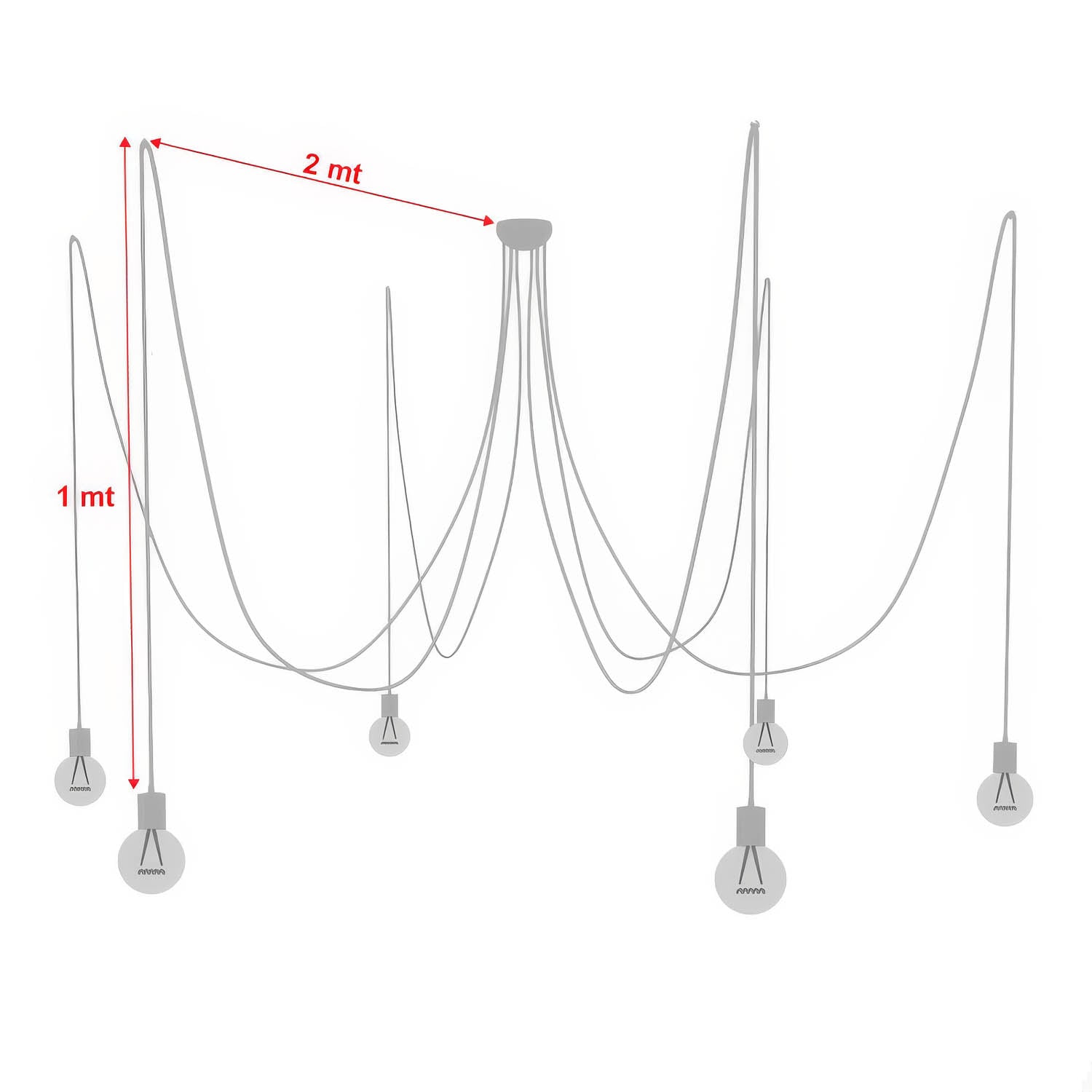 Lampada a sospensione multipla a 6 cadute con finiture in ceramica colorata - Rosso
