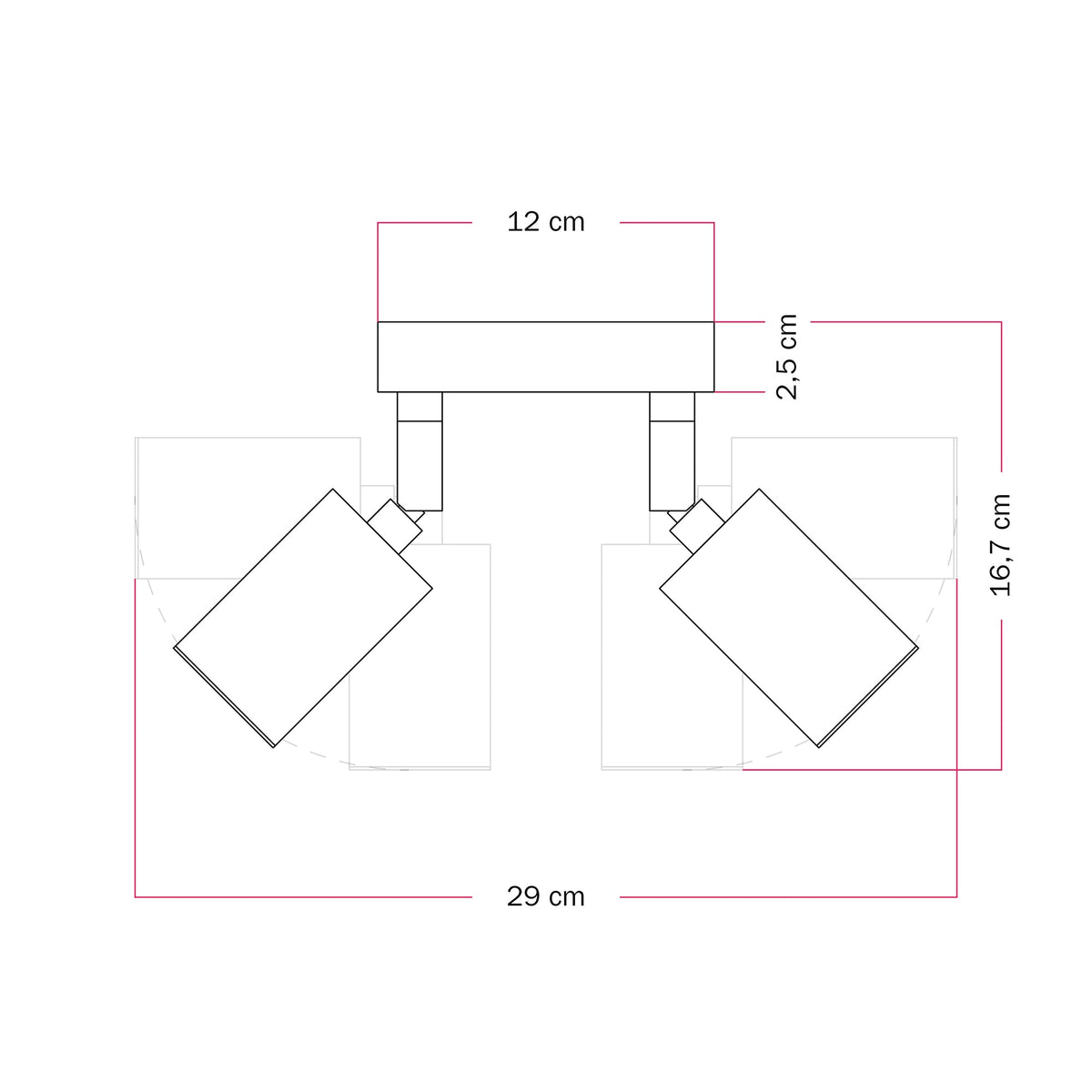 Lampada da parete o soffitto con 2 faretti GU10 Bispot orientabili - Cromo satinato - Creative Cables