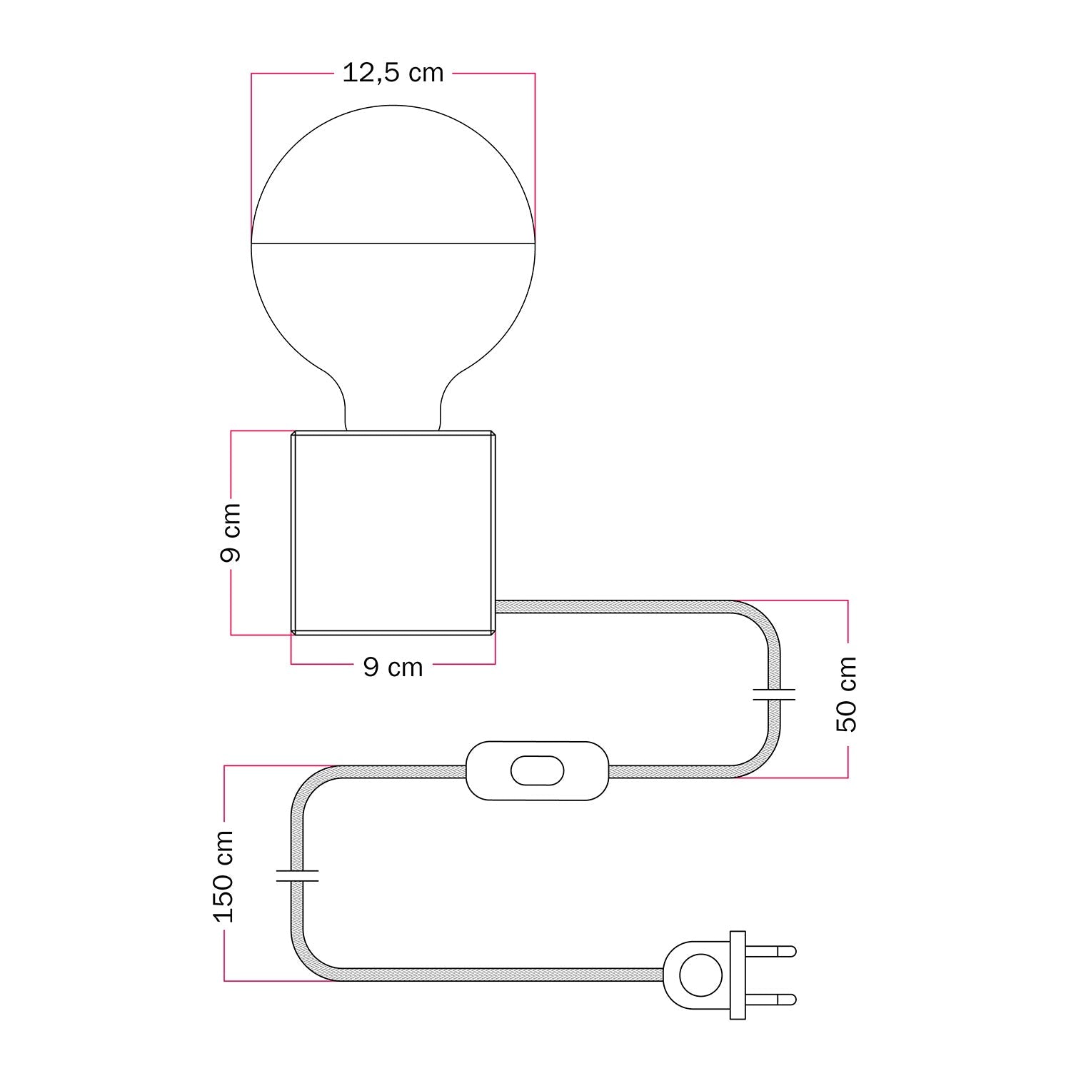 Lampada da tavolo Cubetto "Poche idee ma confuse" con lampadina globo mezza sfera argento - Santomanifesto