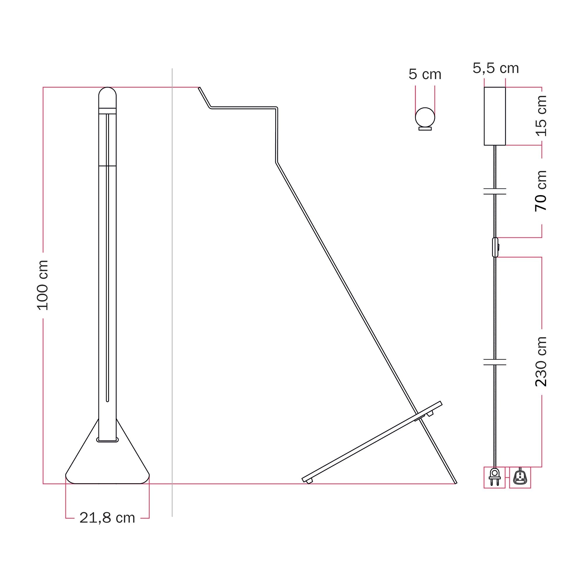 Lampada da terra inclinabile con faretto magnetico orientabile - Mario Tubo - Grigio