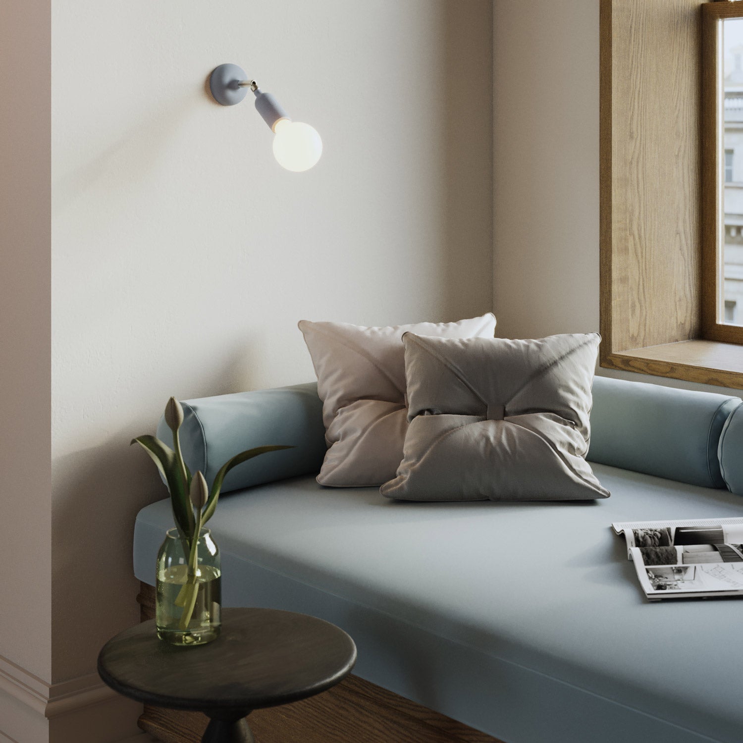 Lampada Fermaluce in silicone con snodo e con interruttore incorporato - Blu carta da zucchero