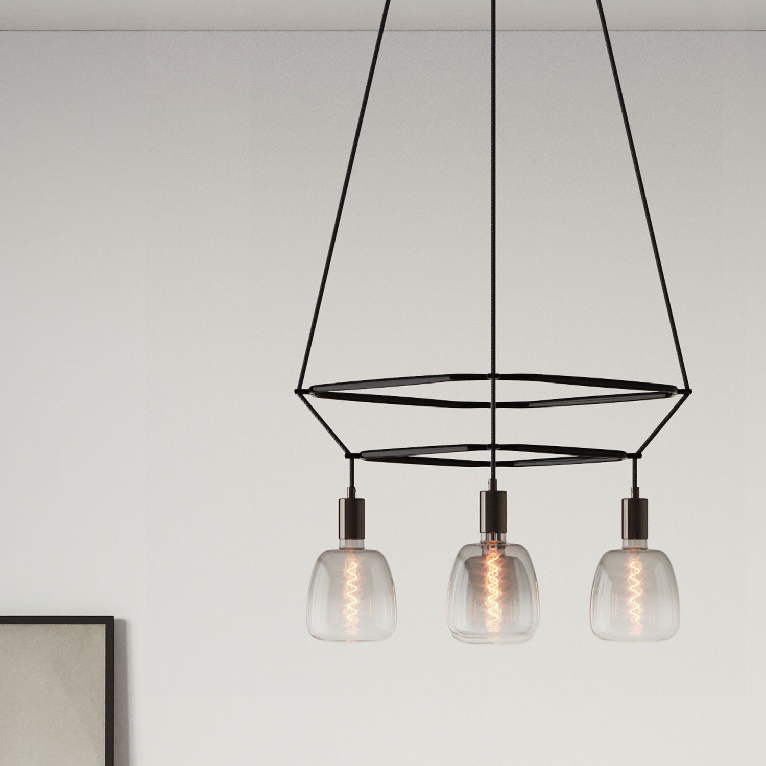 Lampadario 2 Cage a 4 cadute Bona Pastel - Nero perla