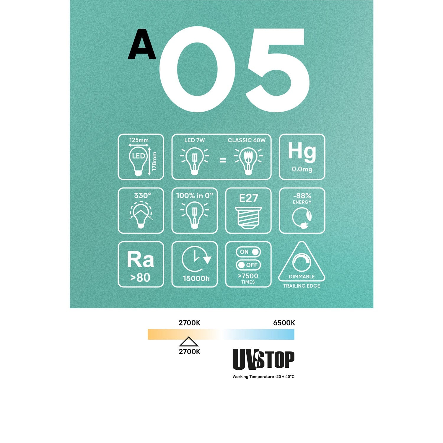 Lampadina LED Mezza Sfera Argento Globo G125 7W 650Lm E27 2700K Dimmerabile - A05