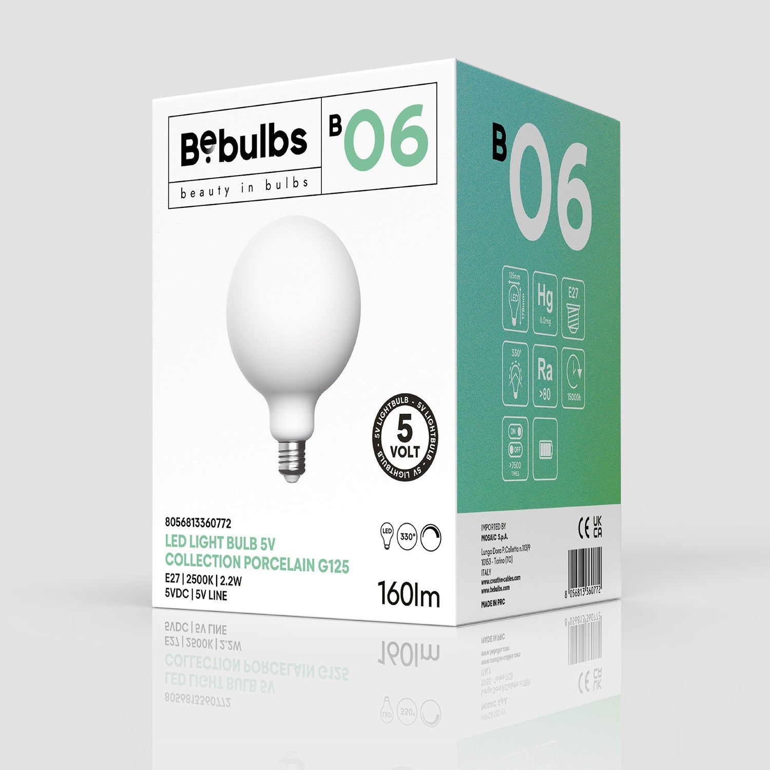 Lampadina LED Porcellana Linea 5V Globo G125 2,2W 160Lm E27 2500K Dimmerabile - B06