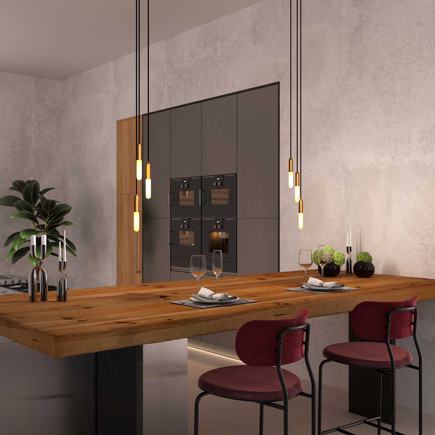 P-Light, kit portalampada E14 in metallo con serracavo a scomparsa - Bronzo satinato