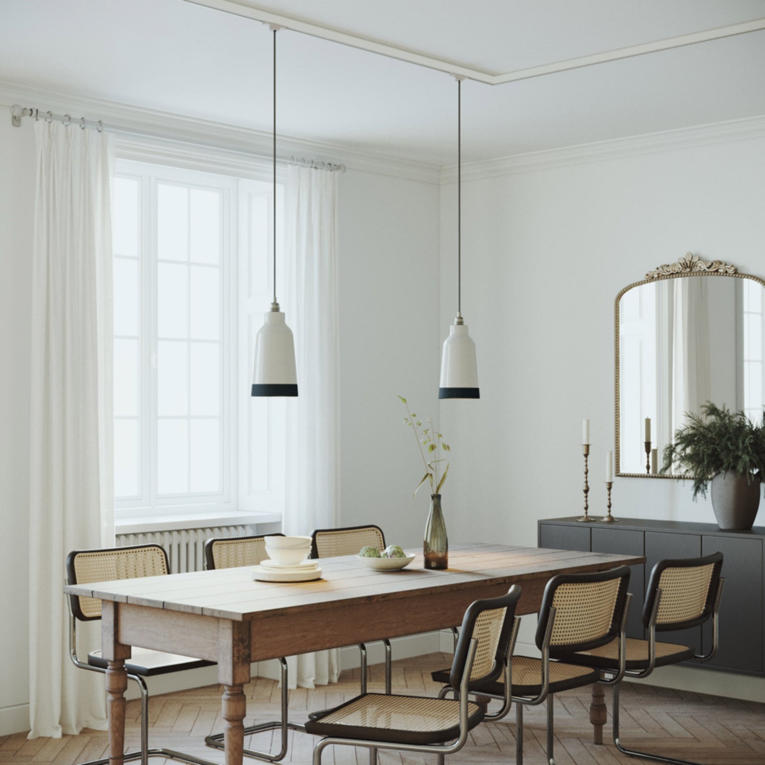 Paralume Bottiglia bicolore in ceramica Bianco e Petrolio, collezione Materia - Made in Italy