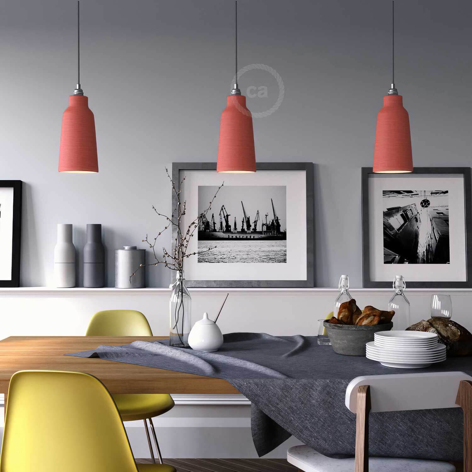 Paralume Bottiglia in ceramica, collezione Materia - Made in Italy - Corallo striato