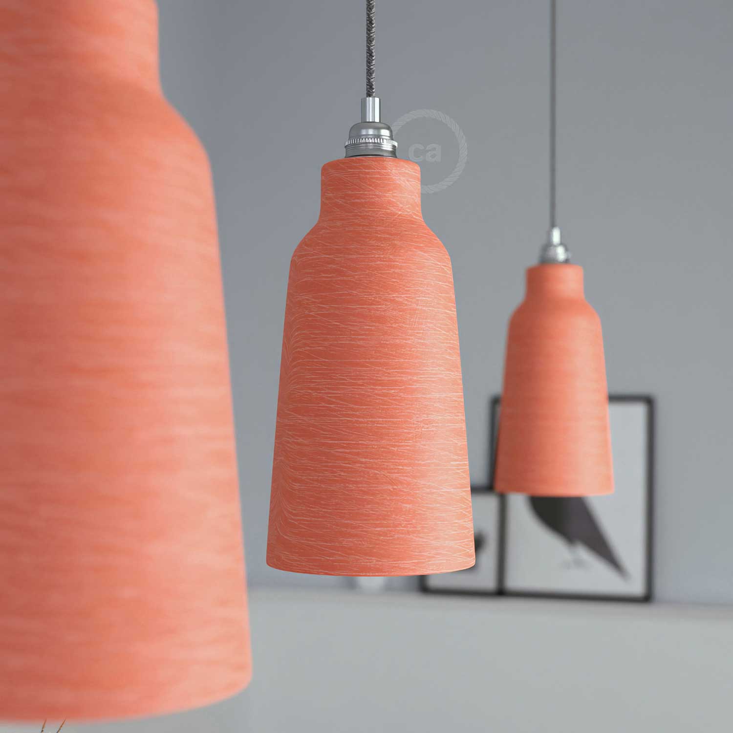 Paralume Bottiglia in ceramica, collezione Materia - Made in Italy - Corallo striato