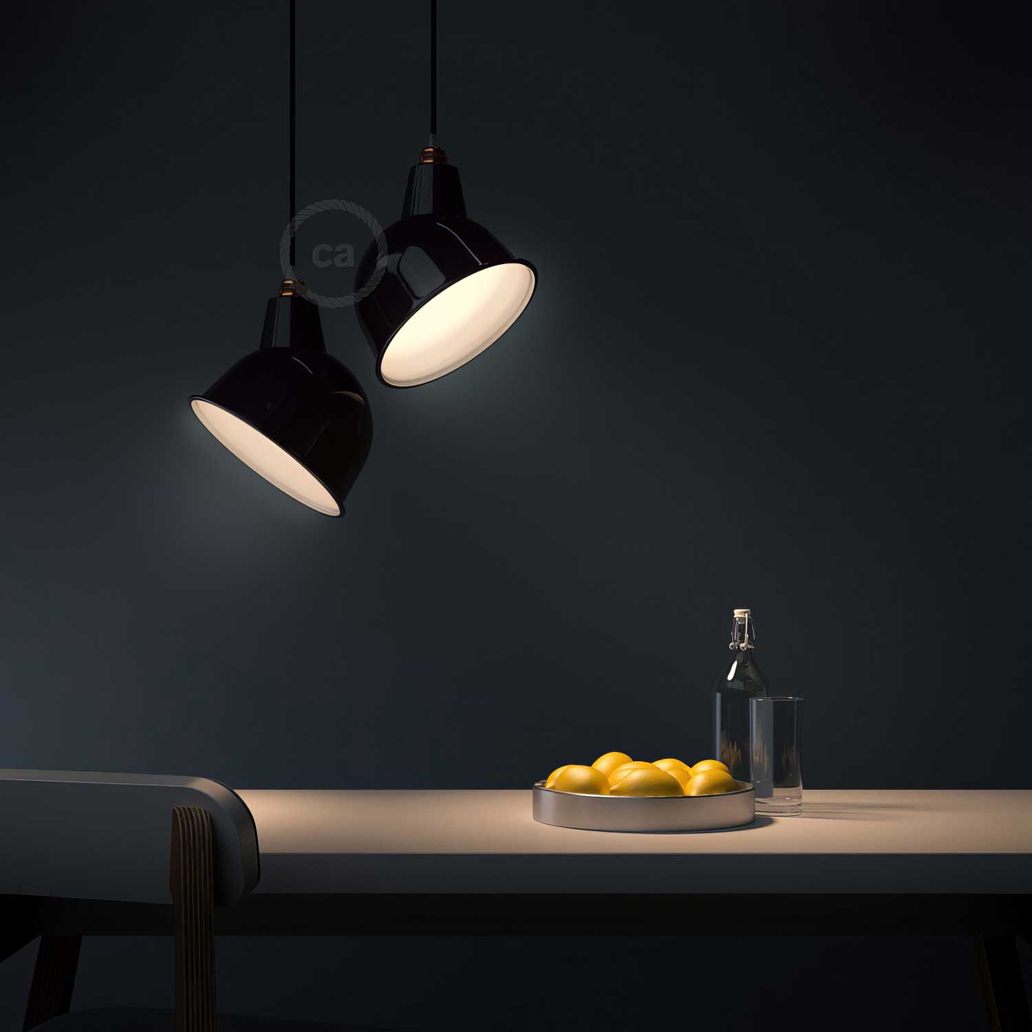 Paralume Broadway in metallo smaltato con attacco E27 - Nero - Creative Cables