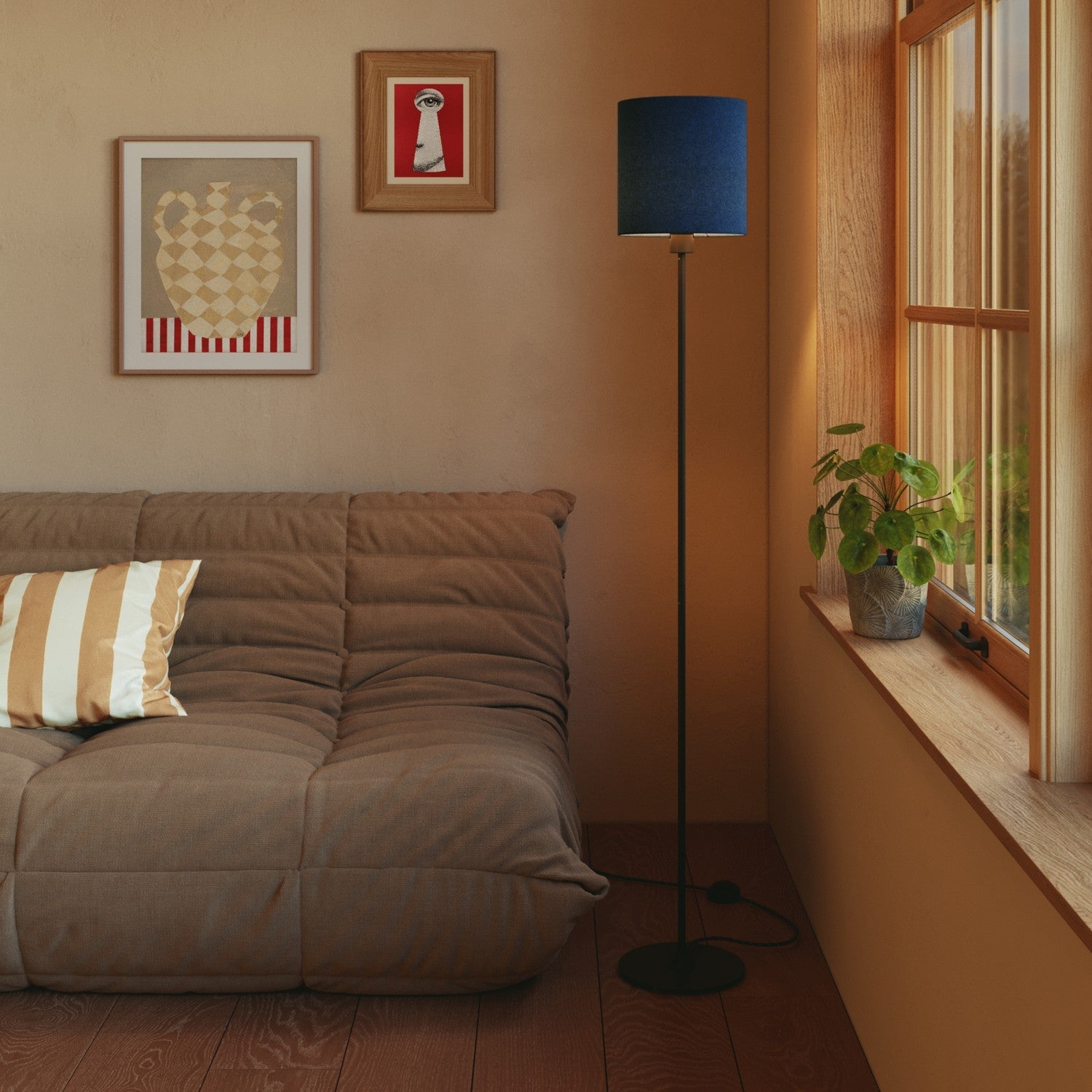 Paralume Cilindro M in tessuto con attacco E27 - Made in Italy - Lana Blu