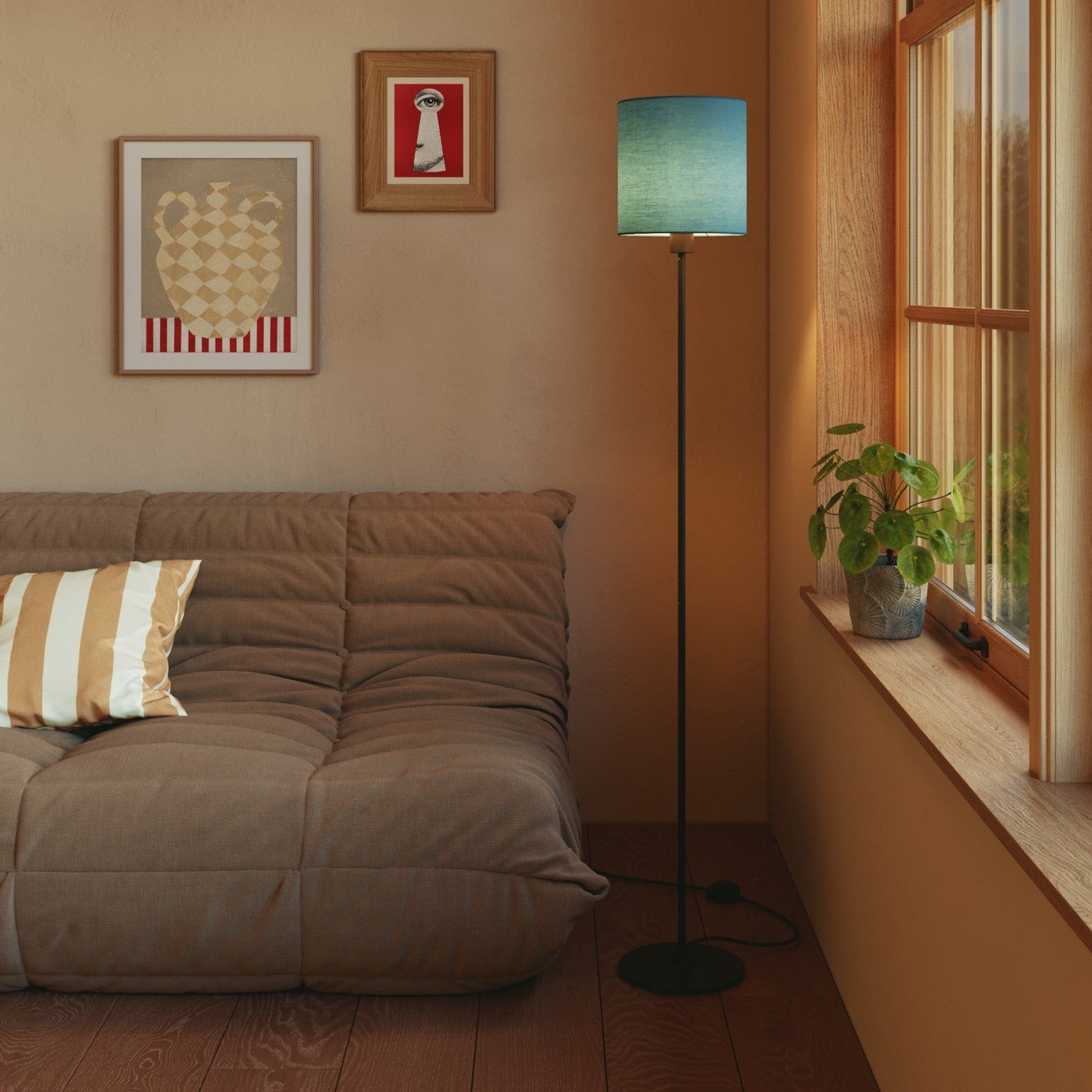 Paralume Cilindro M in tessuto con attacco E27 - Made in Italy - Teletta Verde Dubbio