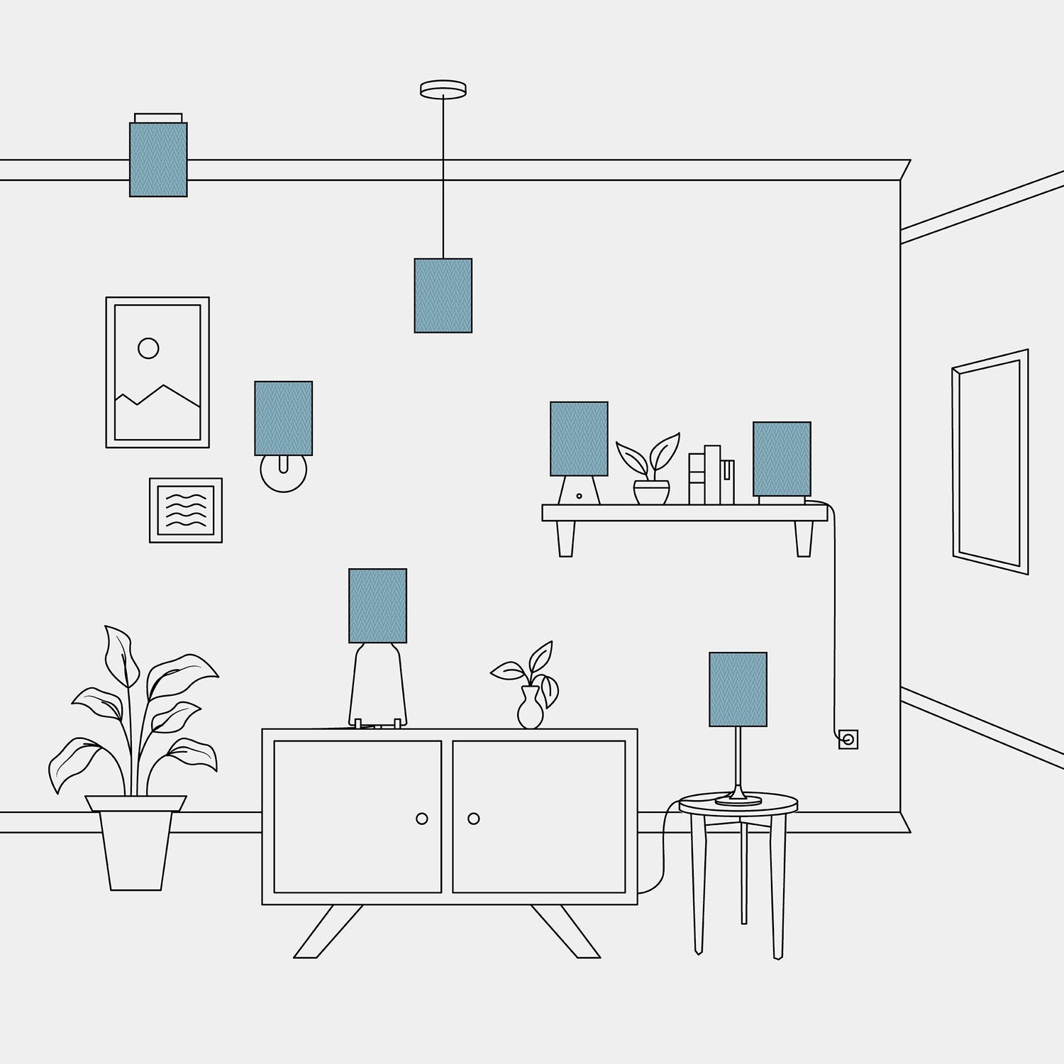 Paralume Cilindro S in tessuto con attacco E27 - Made in Italy - Teletta Azzurro Severo