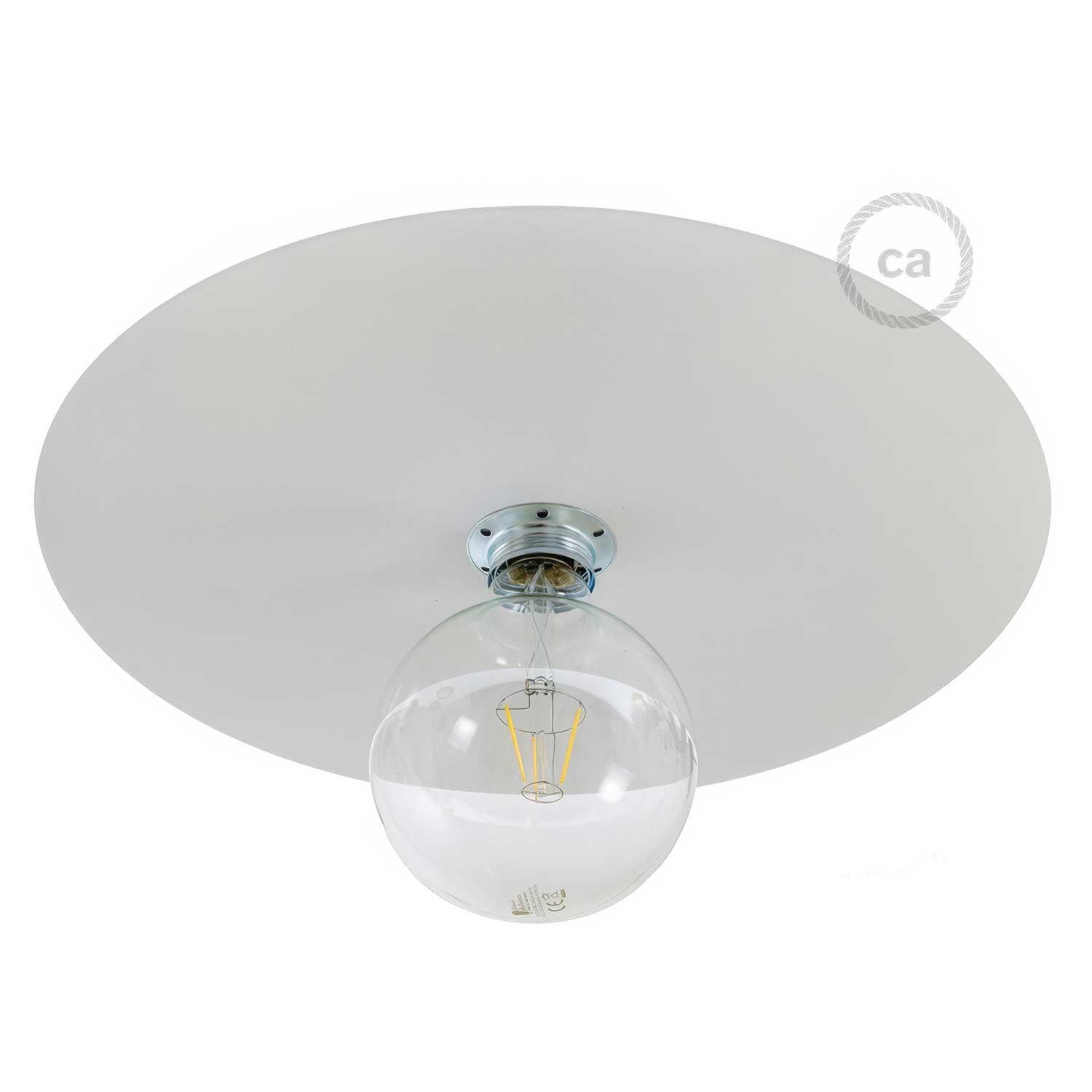 Piatto Ellepì oversize in ferro verniciato per lampade a sospensione, diametro 40 cm - Made in Italy - Bianco