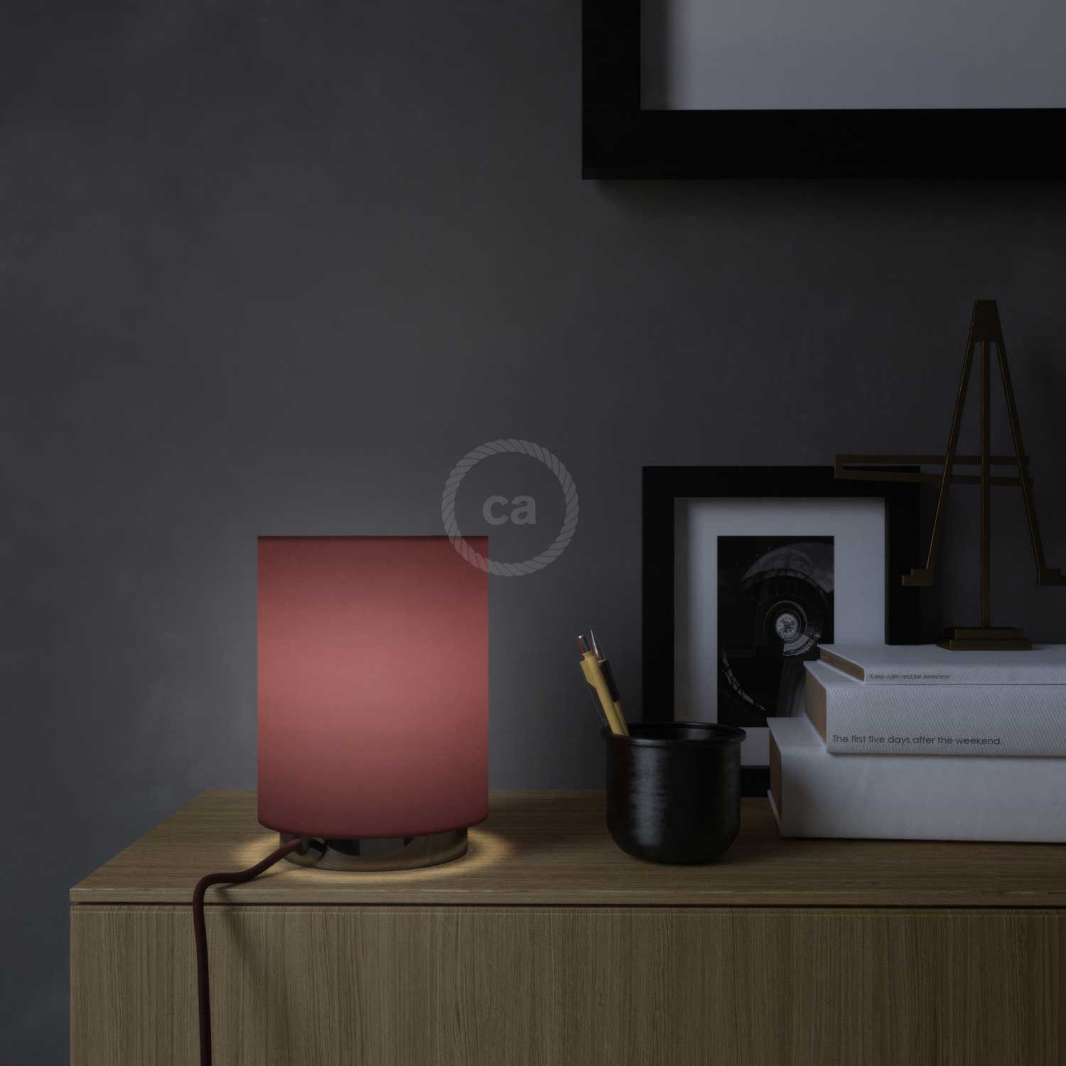 Posaluce in metallo con paralume Cilindro Teletta Bordeaux - Teletta bordeaux