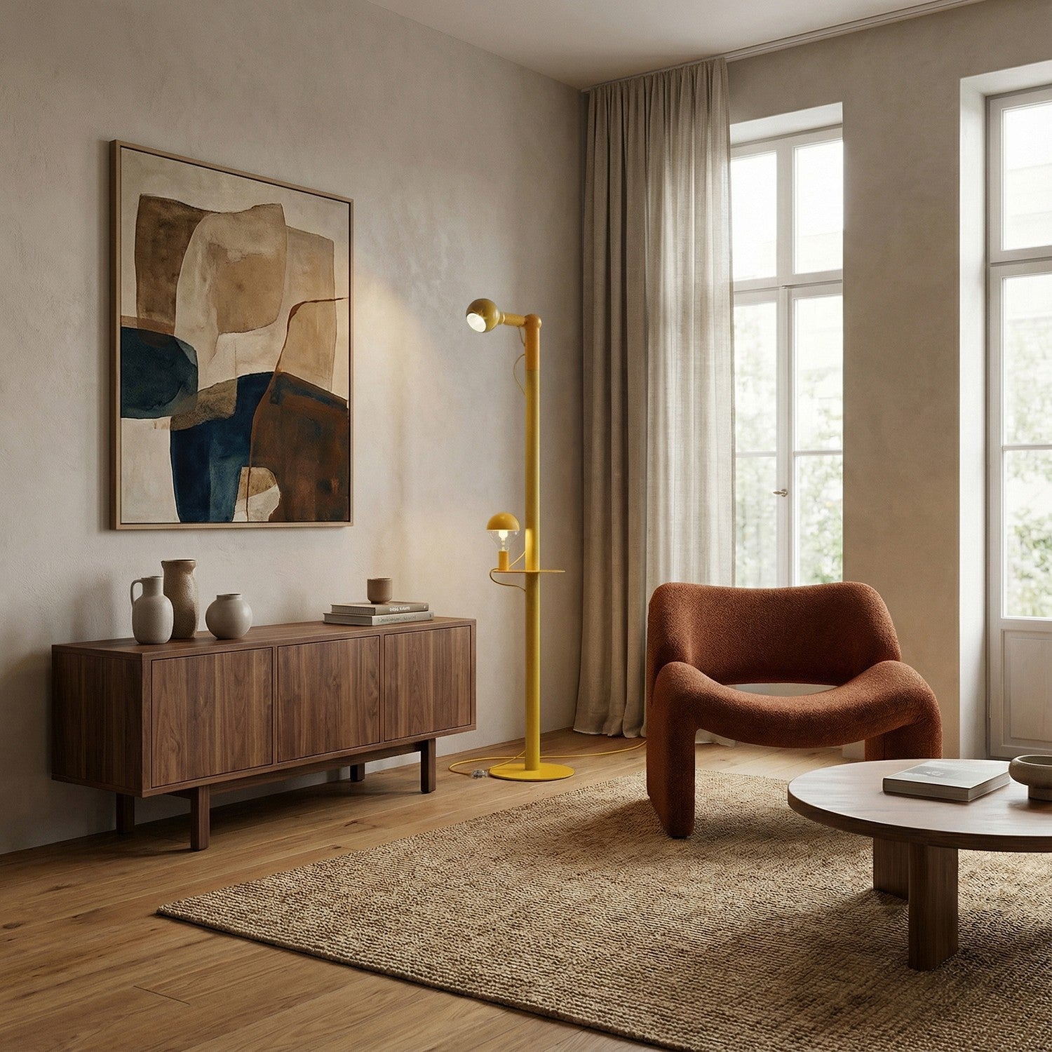 Rocco XXL - Lampada da terra con spina UK e lampadina Maria e Camo - Giallo