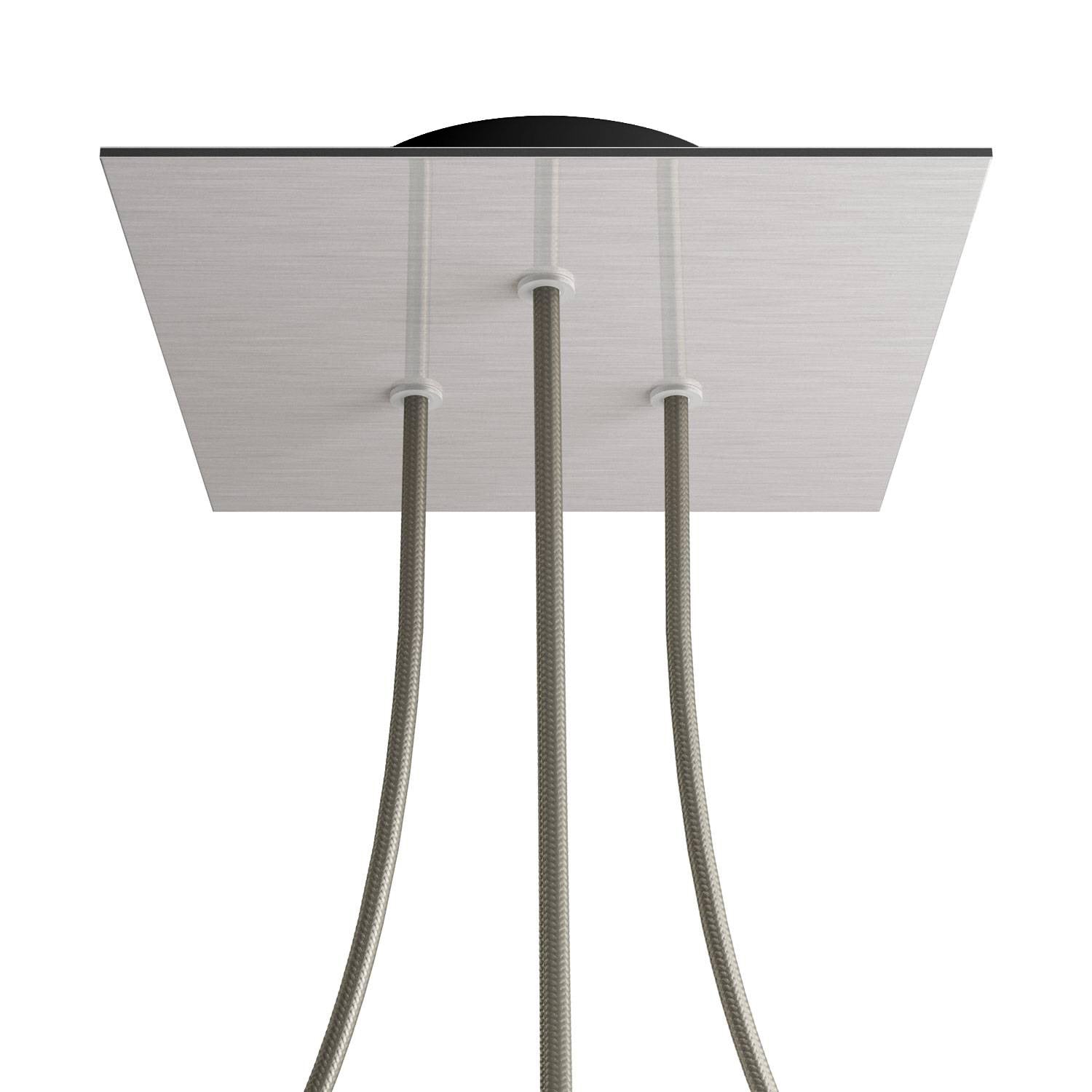 Rosone Rose-One quadrato, 200 mm con 3 fori e 4 fori laterali - Dibond Acciaio satinato Nero