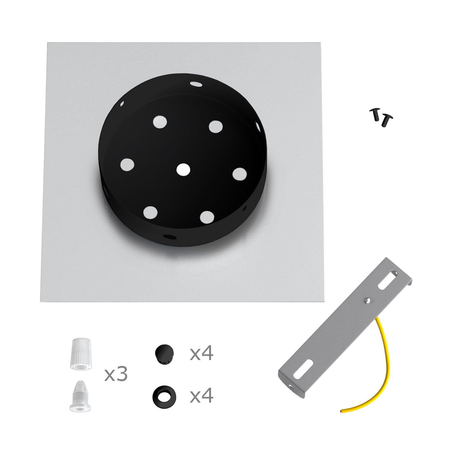 Rosone Rose-One quadrato, 200 mm con 3 fori e 4 fori laterali - Verde prato Nero