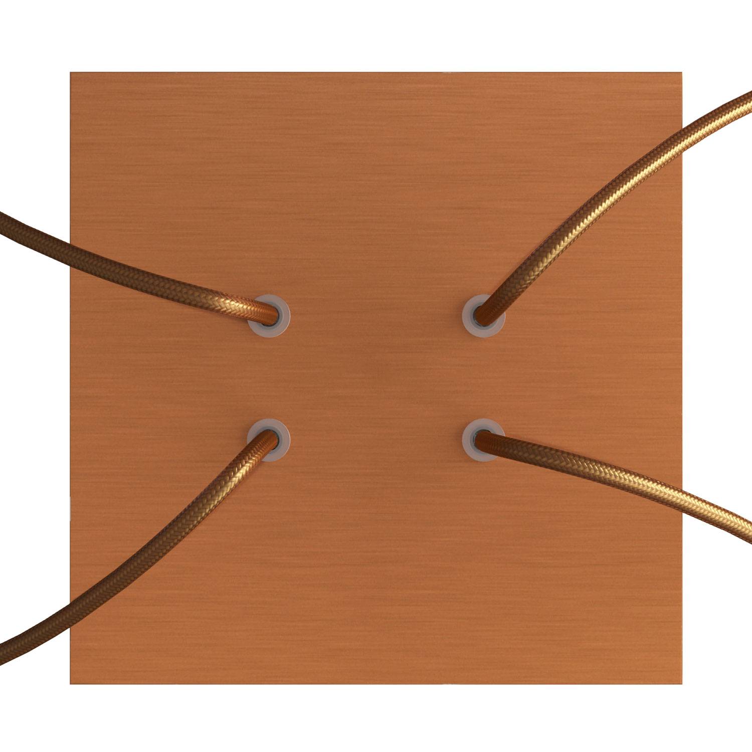 Rosone Rose - One quadrato, 200 mm con 4 fori e 4 fori laterali - Dibond Rame satinato - Creative Cables