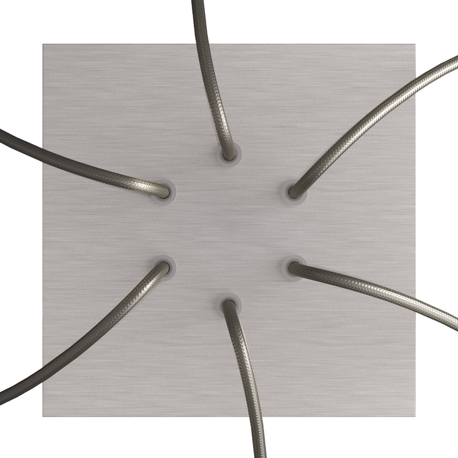 Rosone Rose-One quadrato, 200 mm con 6 fori e 4 fori laterali - Dibond Acciaio satinato Bianco